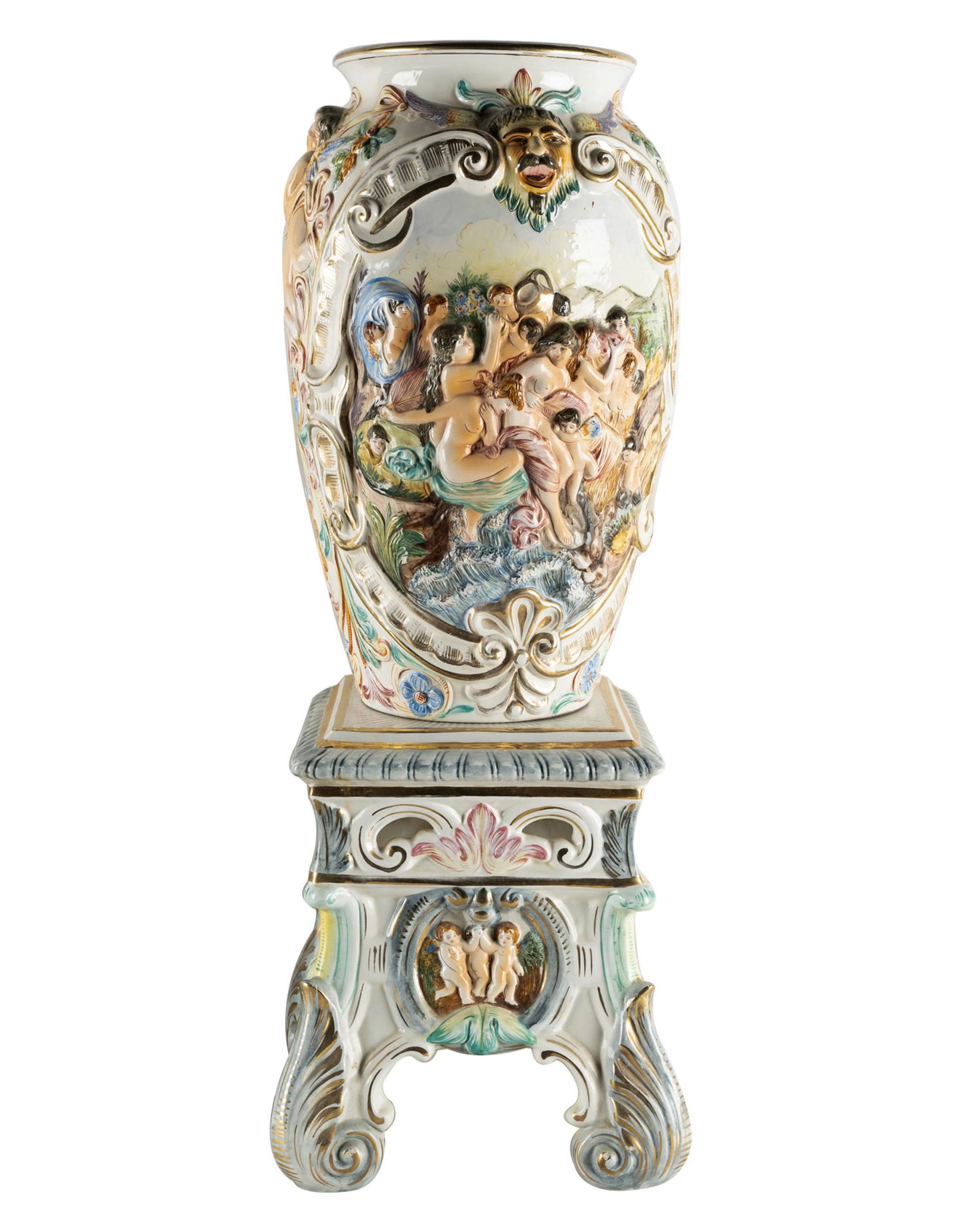 CAPODIMONTE PORCELAIN URN & PEDESTAL (1 of 10)