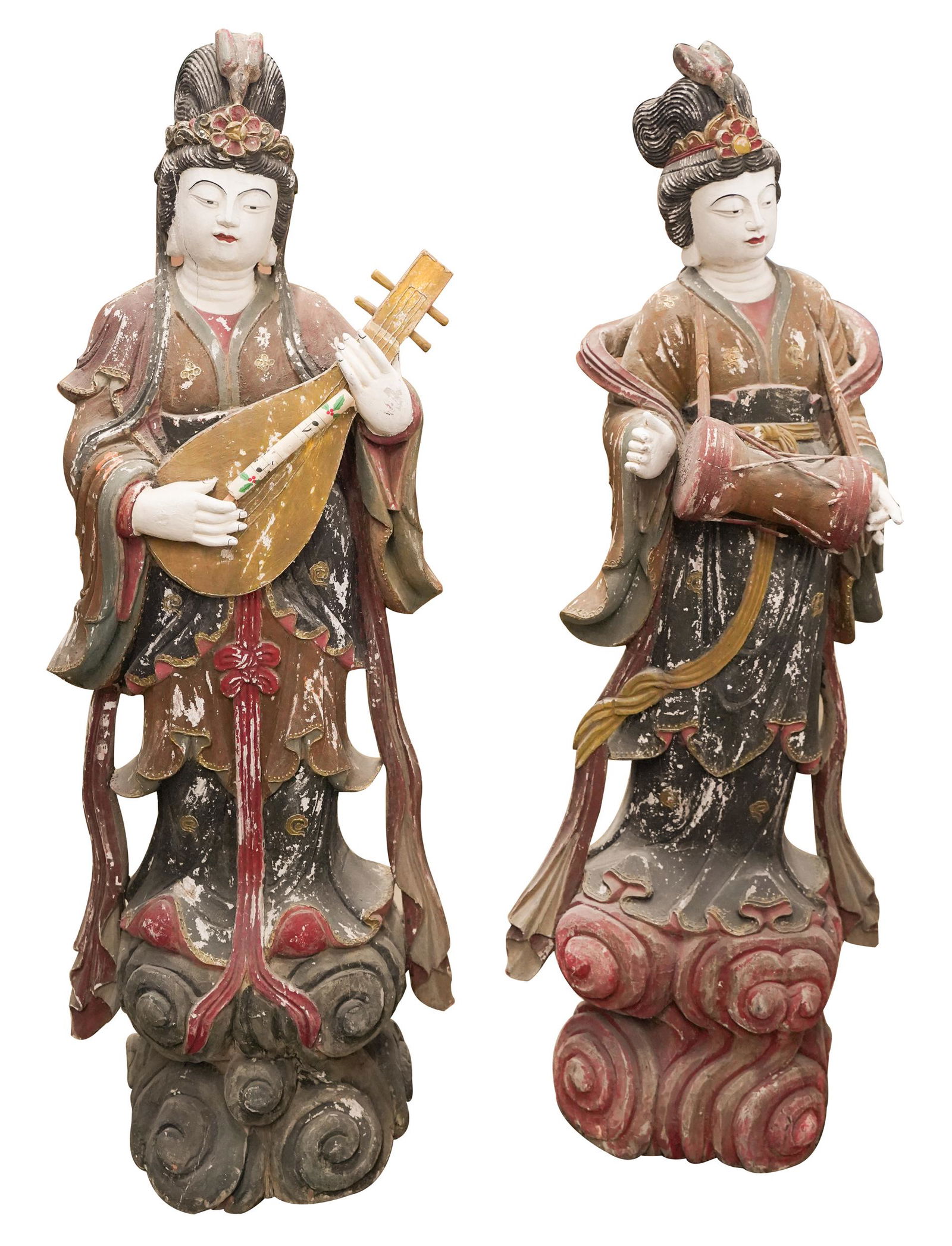 PAIR OF ASIAN PAINTED CARVED WOOD FIGURES (1 of 15)