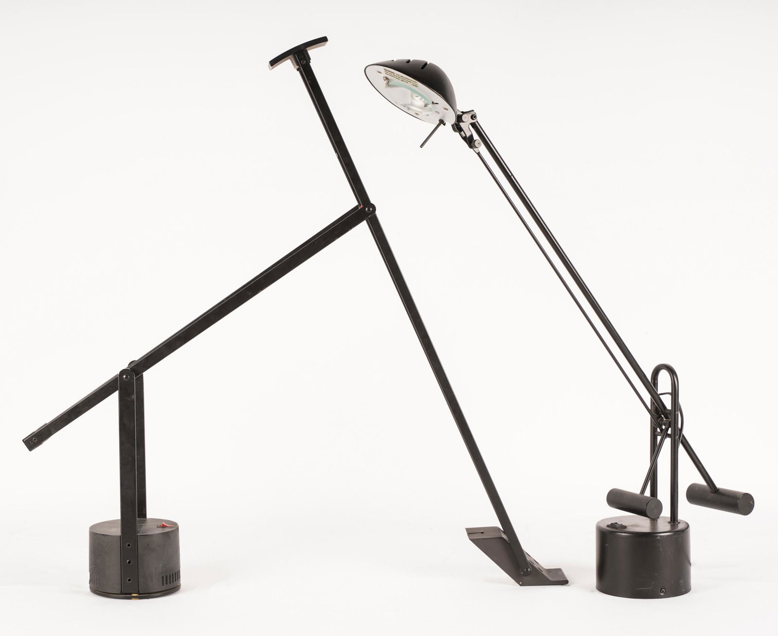 PAIR OF MODERNIST ADJUSTABLE TASK LAMPS: the first: "Tizio", designed by Richard Sapper for Artemide, Milan, Italy (38 inches high); the second: unsigned (24 inches high)