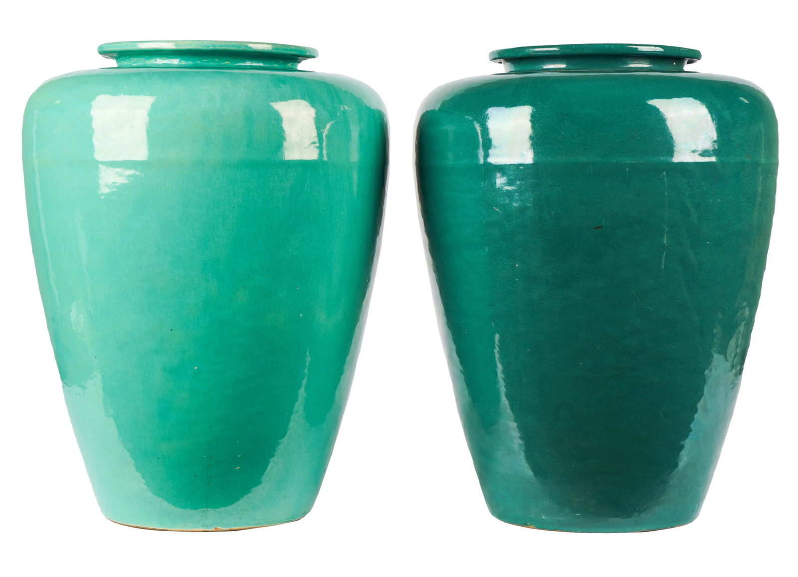 TWO GREEN-GLAZED POTTERY GARDEN JARS (1 of 7)