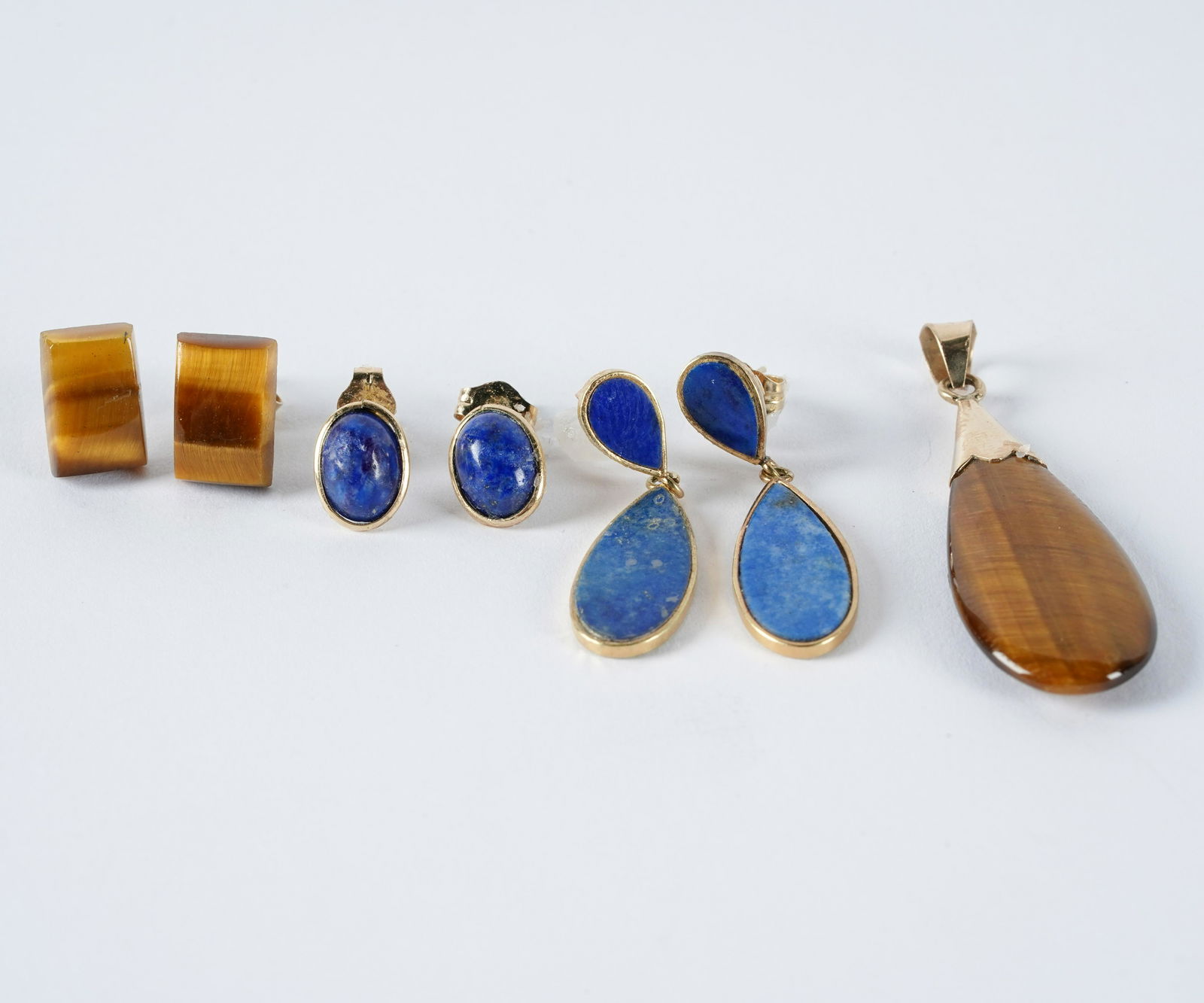 GROUP OF 14 KARAT YELLOW GOLD TIGER'S EYE & LAPIS JEWELRY (1 of 8)