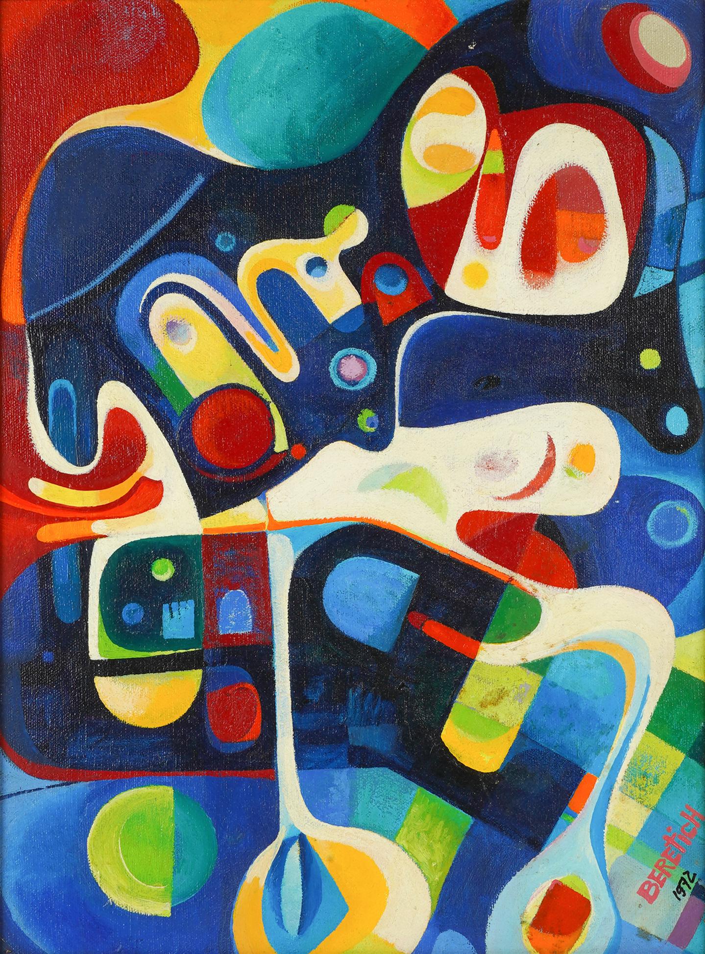 BARBARA BERETICH (1936-2018): ROGUE RIVER: 1972; oil on canvas; signed and dated lower right; signed and dated again and titled to stretcher; 16 x 12 inches sight; 20 x 16 inches frame