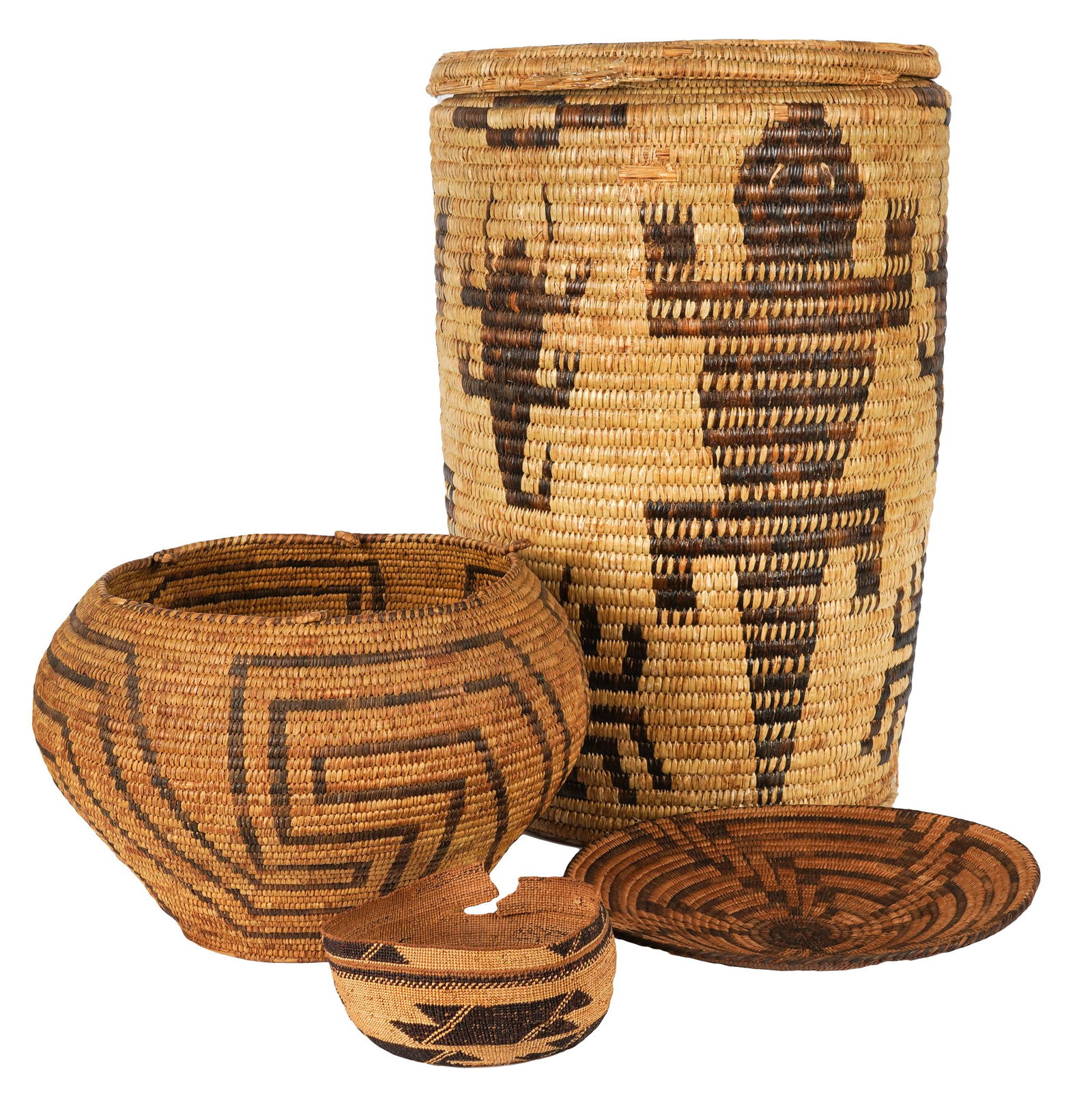 FOUR NATIVE AMERICAN COILED BASKETS (1 of 13)