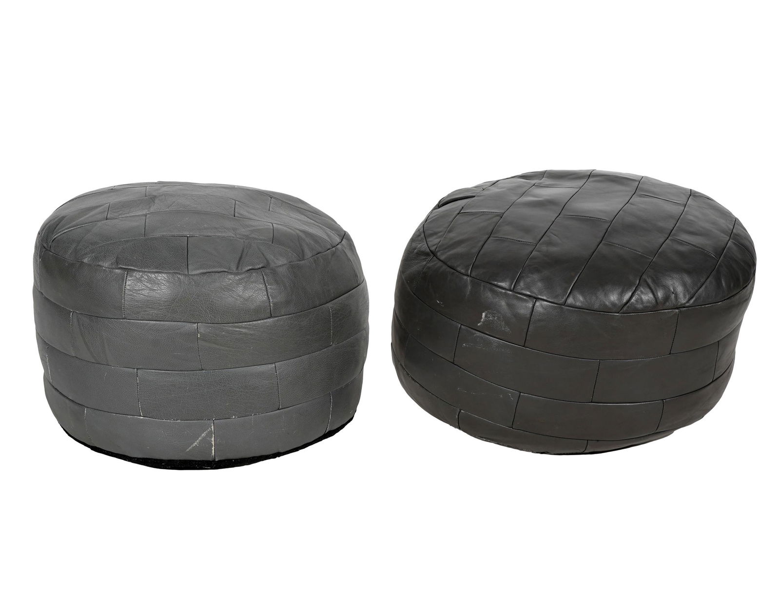 PAIR DE SEDE PATCHWORK GREY LEATHER OTTOMANS (1 of 9)