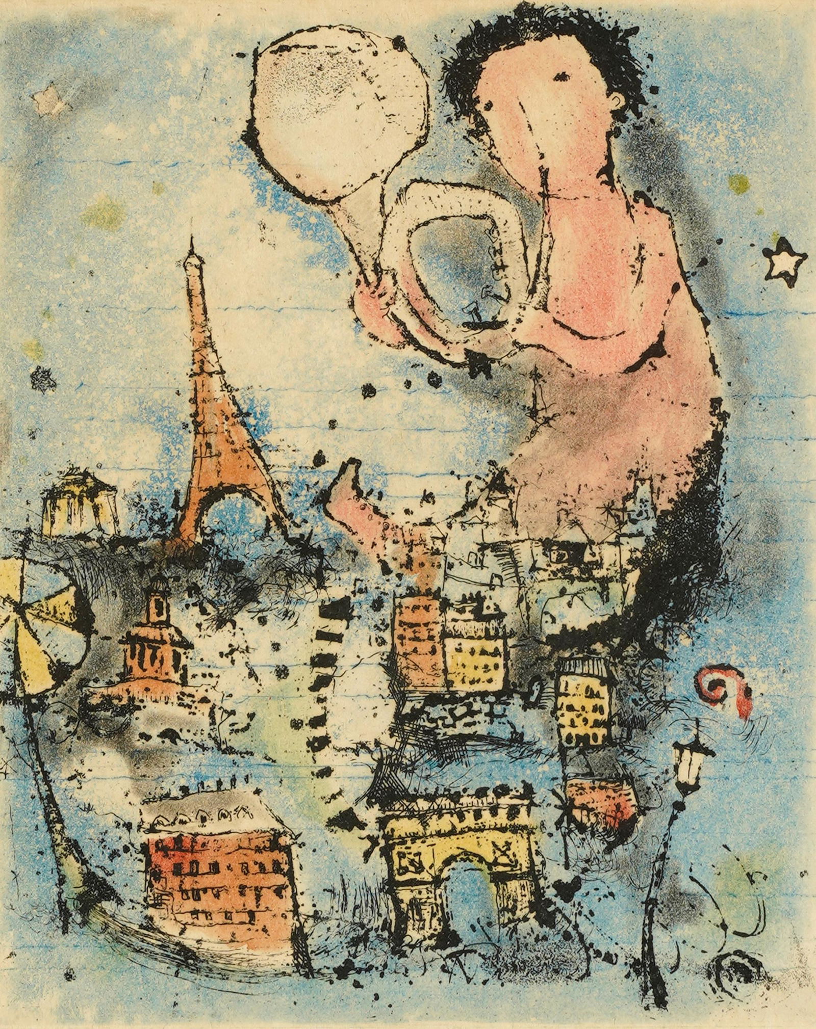 20TH CENTURY: UNTITLED (FIGURE AND PARISIAN LANDMARKS) (1 of 9)
