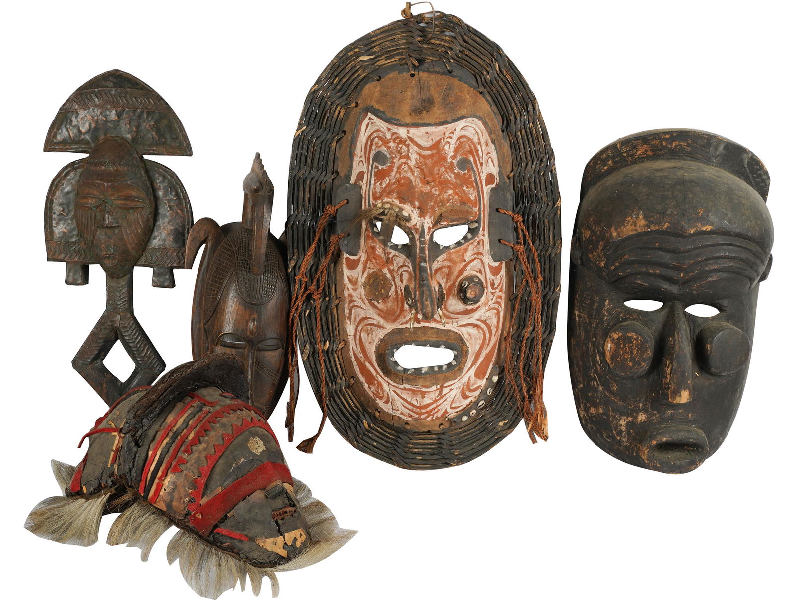 GROUP OF FIVE PRIMITIVE CARVED WOOD MASKS (1 of 9)