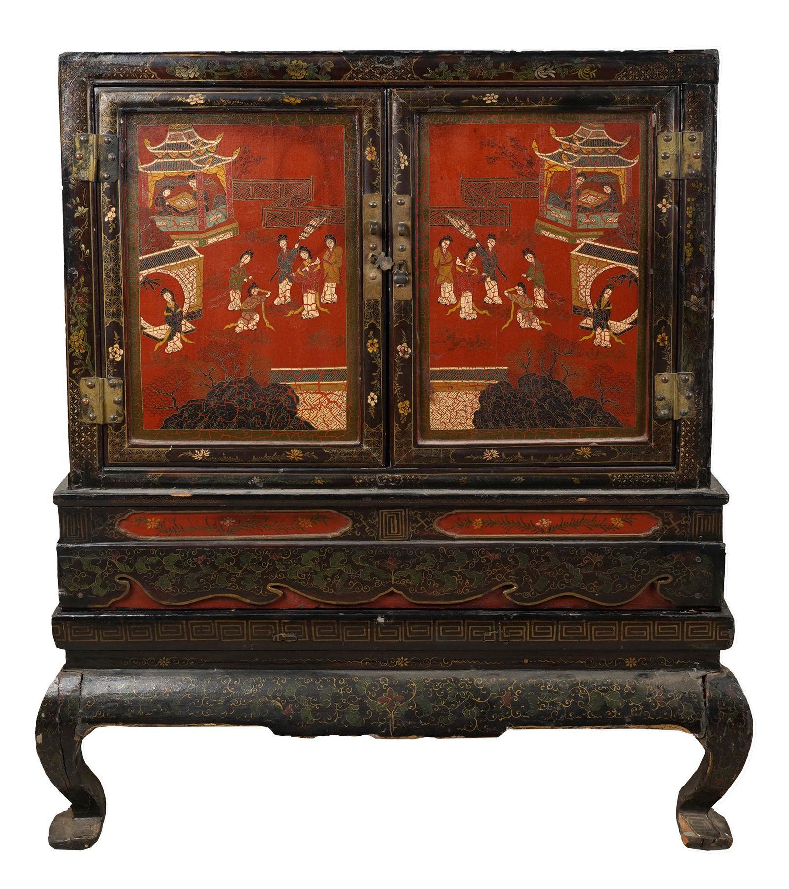 ANTIQUE CHINESE LACQUERED & PAINTED CABINET ON STAND (1 of 11)