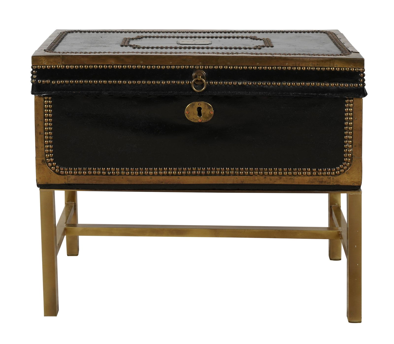 BRASS &  LEATHER TRUNK ON STAND (1 of 9)