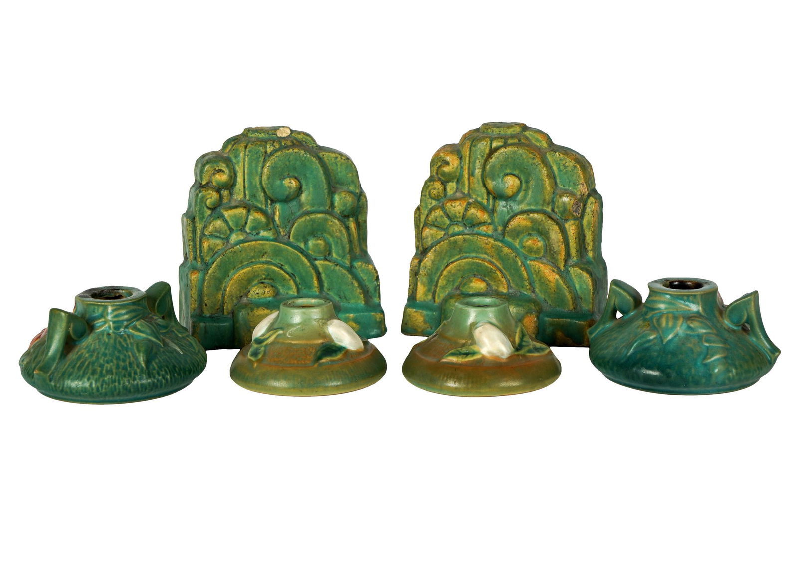 TWO PAIRS OF ROSEVILLE POTTERY CANDLESTICKS (1 of 10)