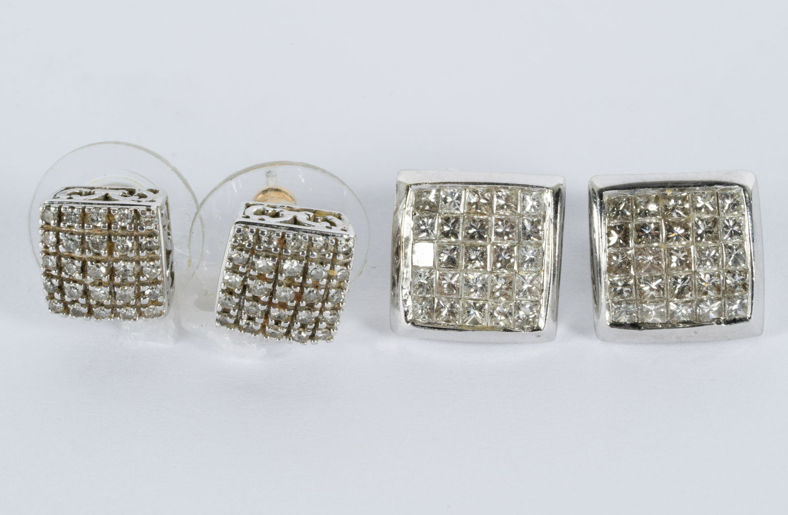 TWO PAIRS OF 14 KARAT WHITE GOLD & DIAMOND EARRINGS (1 of 6)