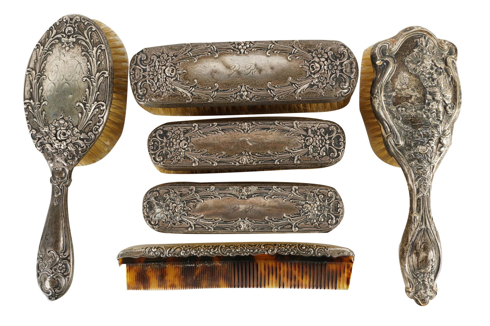 ASSEMBLED AMERICAN STERLING SILVER VANITY SET (1 of 11)