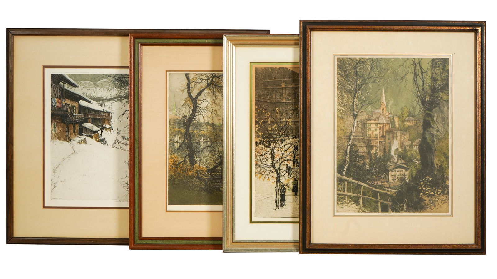 LUIGI KASIMIR (1881 - 1962): FOUR COLORED ETCHINGS (1 of 14)