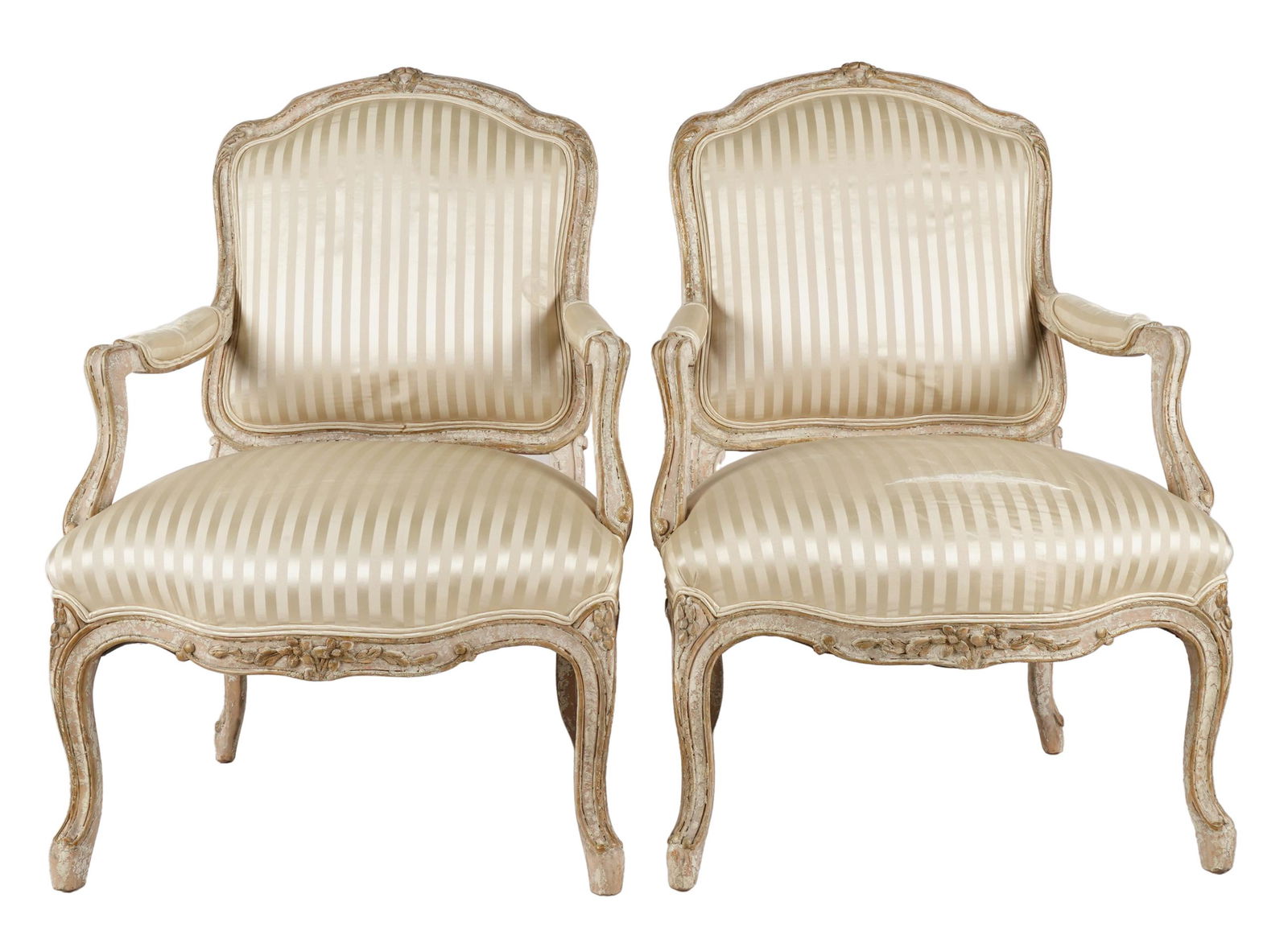 PAIR FRENCH PROVINCIAL-STYLE PAINTED FAUTEUILS (1 of 11)