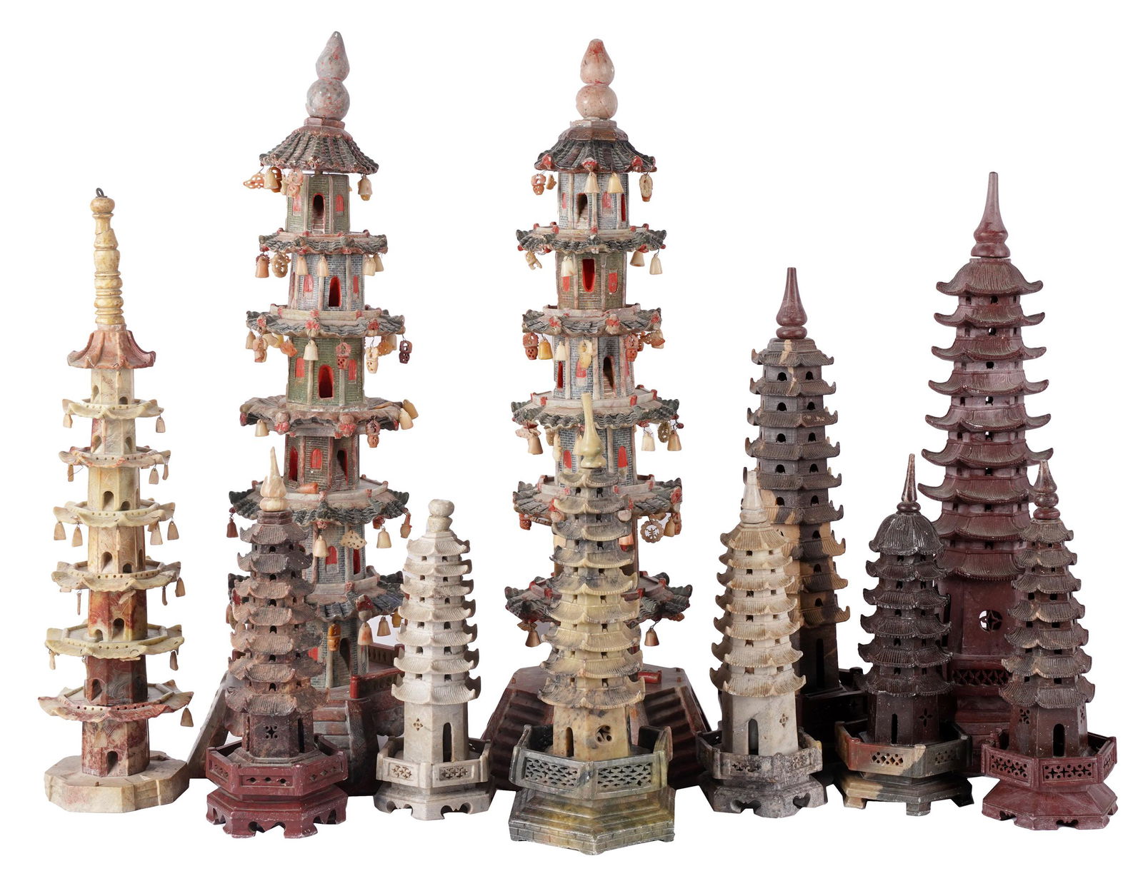 ELEVEN CHINESE CARVED STONE PAGODAS (1 of 15)