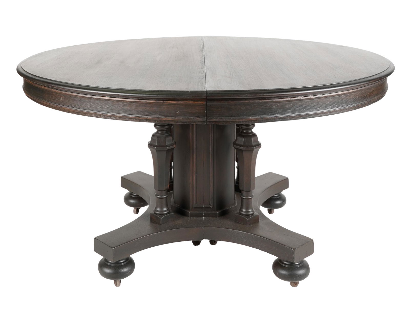 STAINED OAK PEDESTAL DINING TABLE (1 of 8)