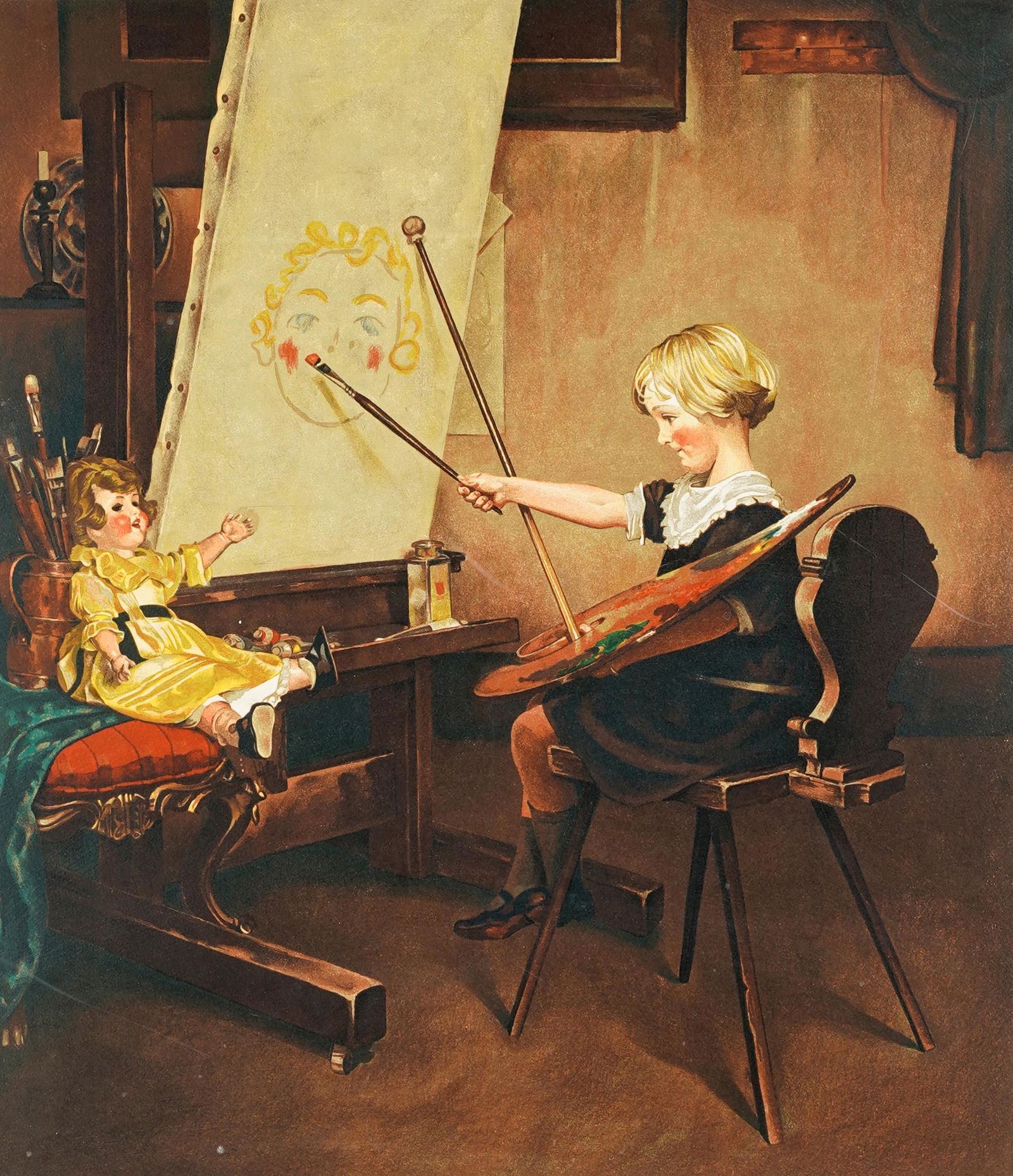 AFTER NORMAN ROCKWELL (1894 - 1978): GIRL PAINTING (1 of 9)