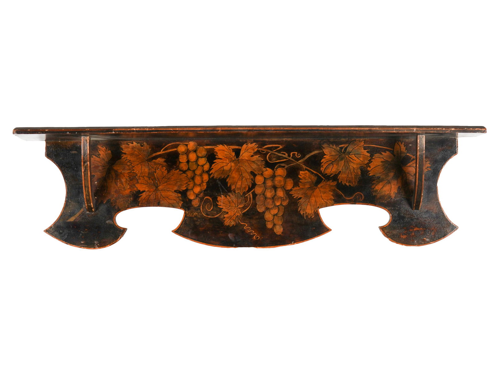 AMERICAN STENCILLED PAINTED WOOD WALL SHELF: Provenance: The Estate of Sally W. Rhodes, Corona Del Mar, CA; 36 inches wide; 6 inches deep; 10 inches high;