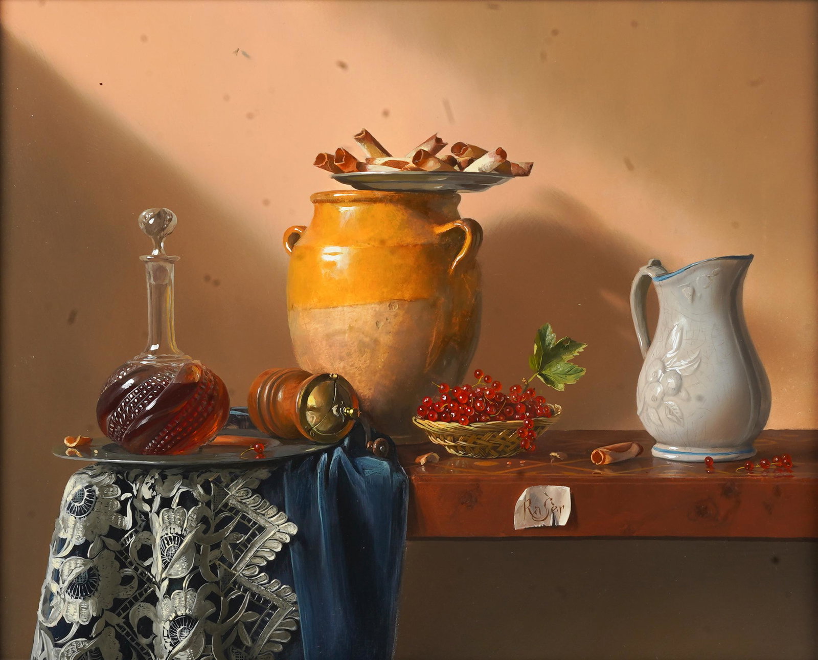 PIERRE RASER (20TH CENTURY): GROSEILLES, CARAFE & CIGARETTES RUSSES (1 of 8)