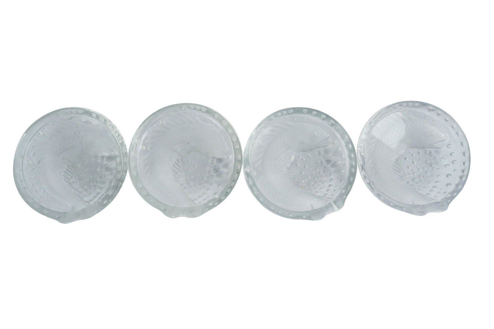 FOUR LALIQUE "CONCARNEAU" MOLDED GLASS ASHTRAYS (1 of 10)