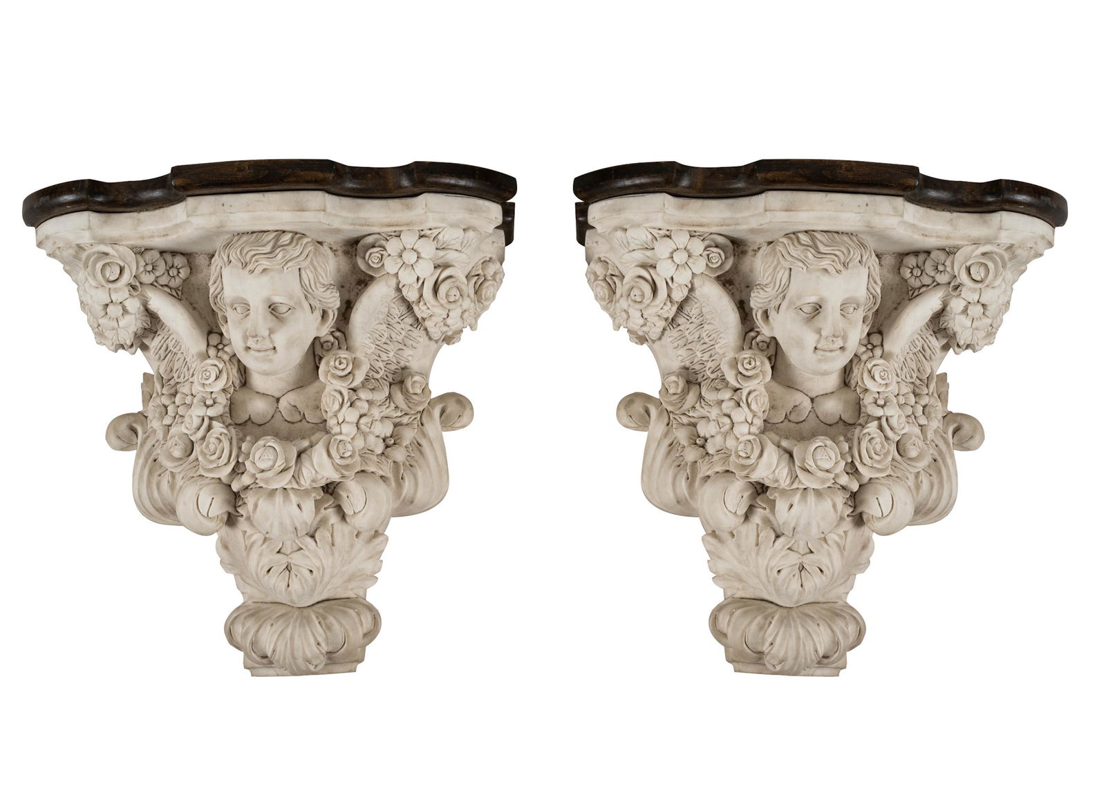 PAIR ITALIAN BAROQUE-STYLE CARVED MARBLE BRACKETS (1 of 15)