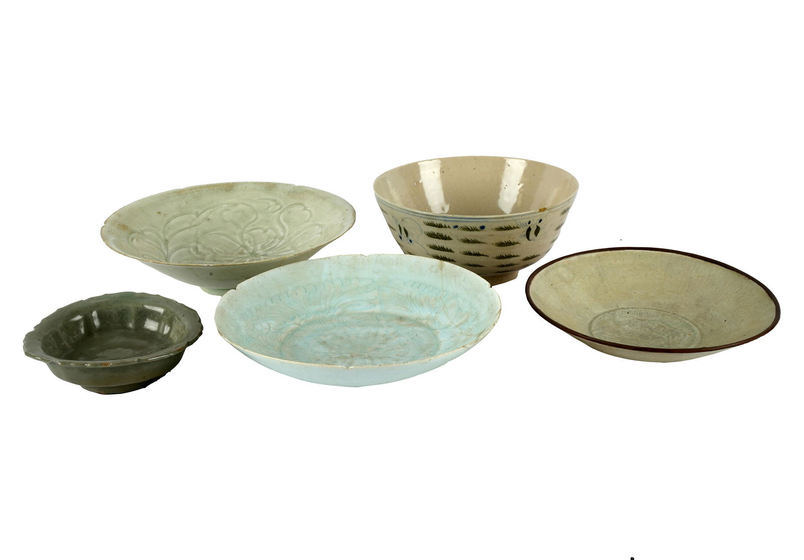 FIVE CHINESE GLAZED POTTERY BOWLS (1 of 15)