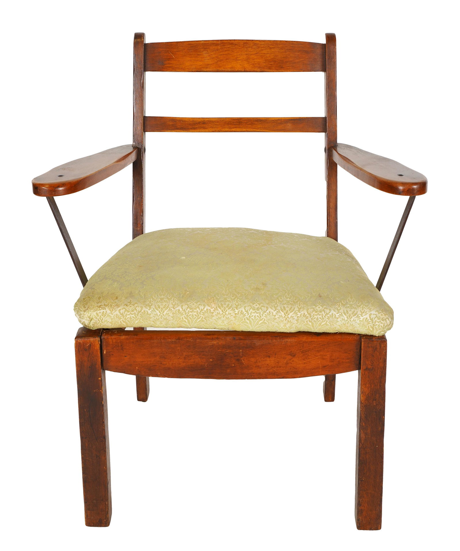 MONTEREY-STYLE ARMCHAIR: oak and metal; unsigned; 28 1/2 inches wide; 24 inches deep; 32 1/2 inches high; seat height:18 inches;
