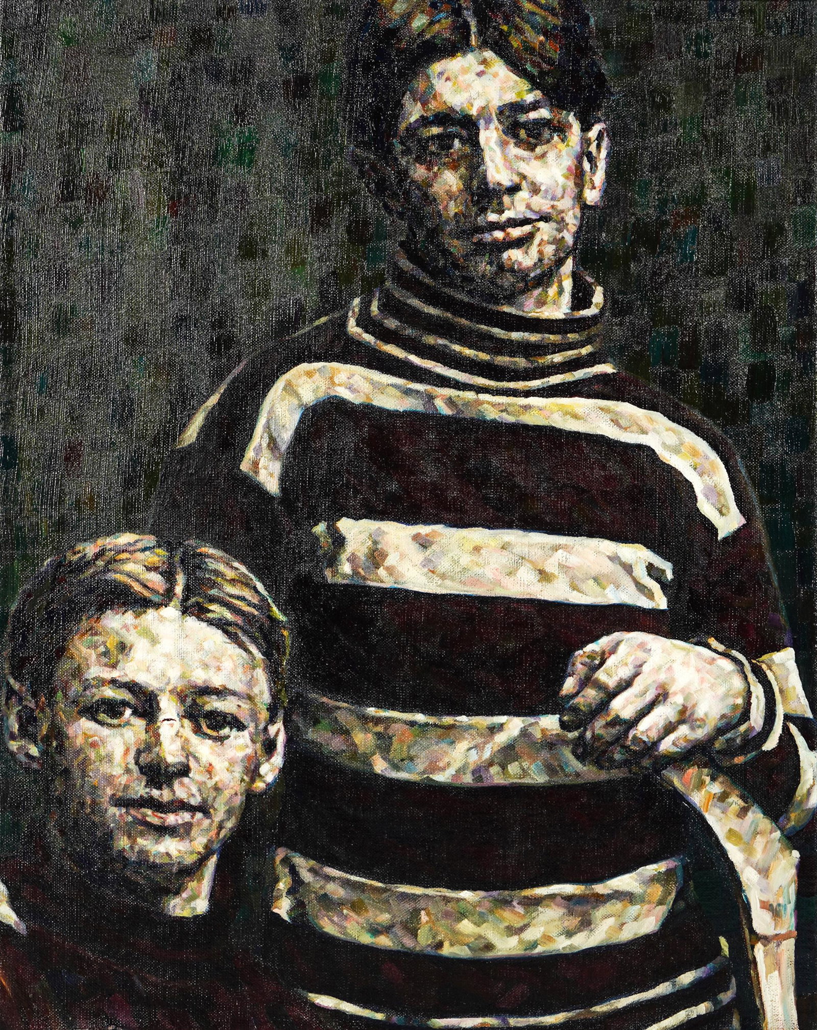 PHIL BOWER (20TH / 21ST CENTURY): TWO HOCKEY PLAYERS: Two Hockey Players from 1905; 2000; oil on linen canvas, unframed; signed and dated verso; Provenance: Ruth Bachofner Gallery, Santa Monica, CA label verso; 20 x 16 inches