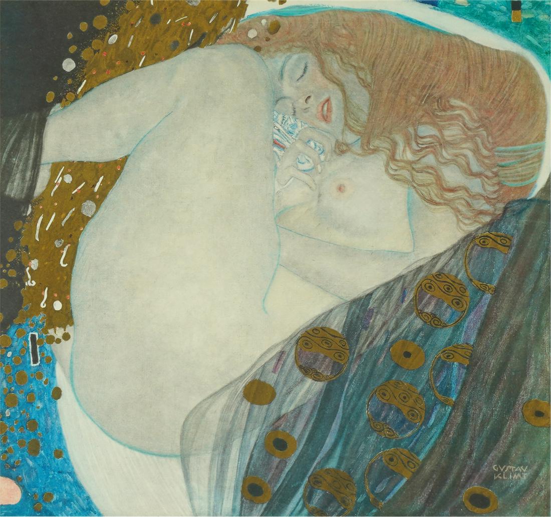 AFTER GUSTAV KLIMT (1862 - 1918): NUDE: collotype, matted and framed under acrylic; Provenance: Property from a Palos Verdes, CA Estate; 10 x 10 1/2 inches sight; 16 x 16 1/2 inches frame