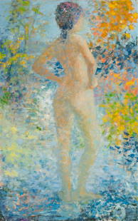 BERNARD TAURELLE (B. 1931): FIGURE AMONGST TREES: oil on canvas; signed lower left; Provenance: The Estate of Kay Pick, Beverly Hills, CA; 45 1/2 x 28 1/2 inches; 54 x 37 inches frame