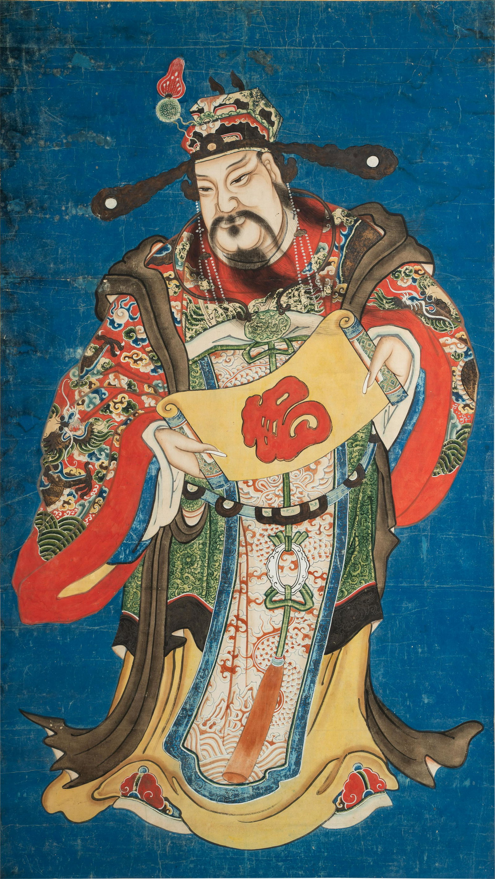 CHINESE SCROLL PAINTING OF A SCHOLAR: Provenance: The Mrs. Stuart Davis Collection, Beverly Hills, CA; 78 x 36 1/2 inches image; overall: 94 x 42 inches