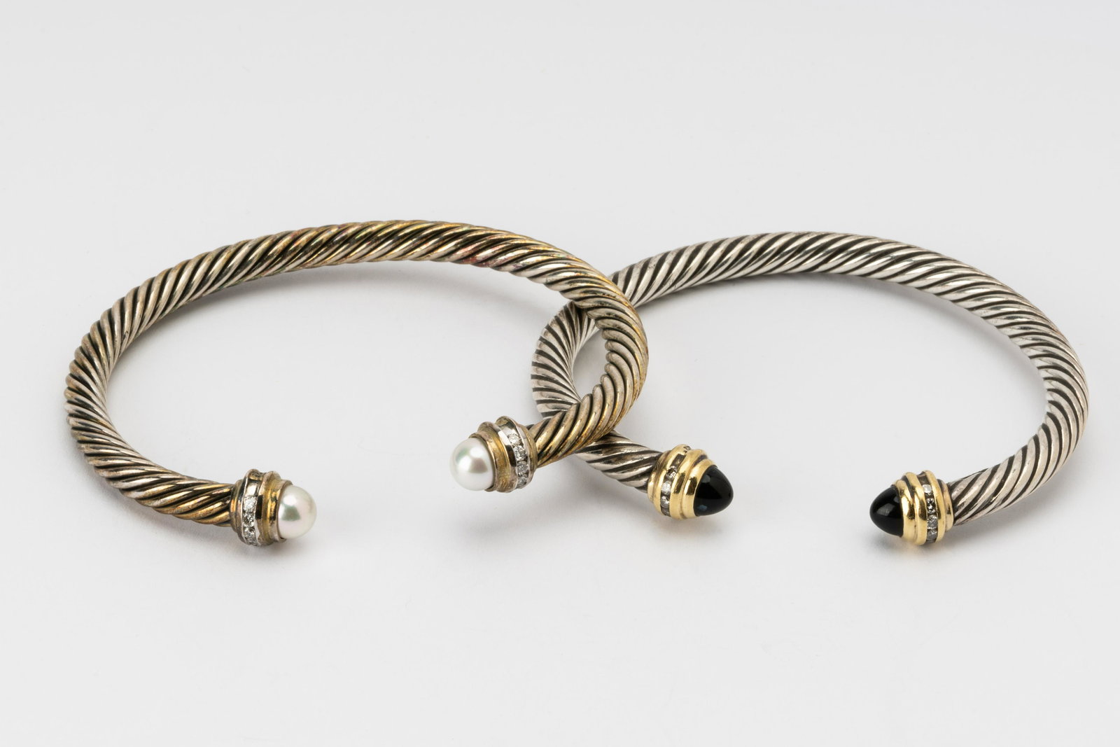 TWO DAVID YURMAN SILVER & DIAMOND CUFF BRACELETS (1 of 8)