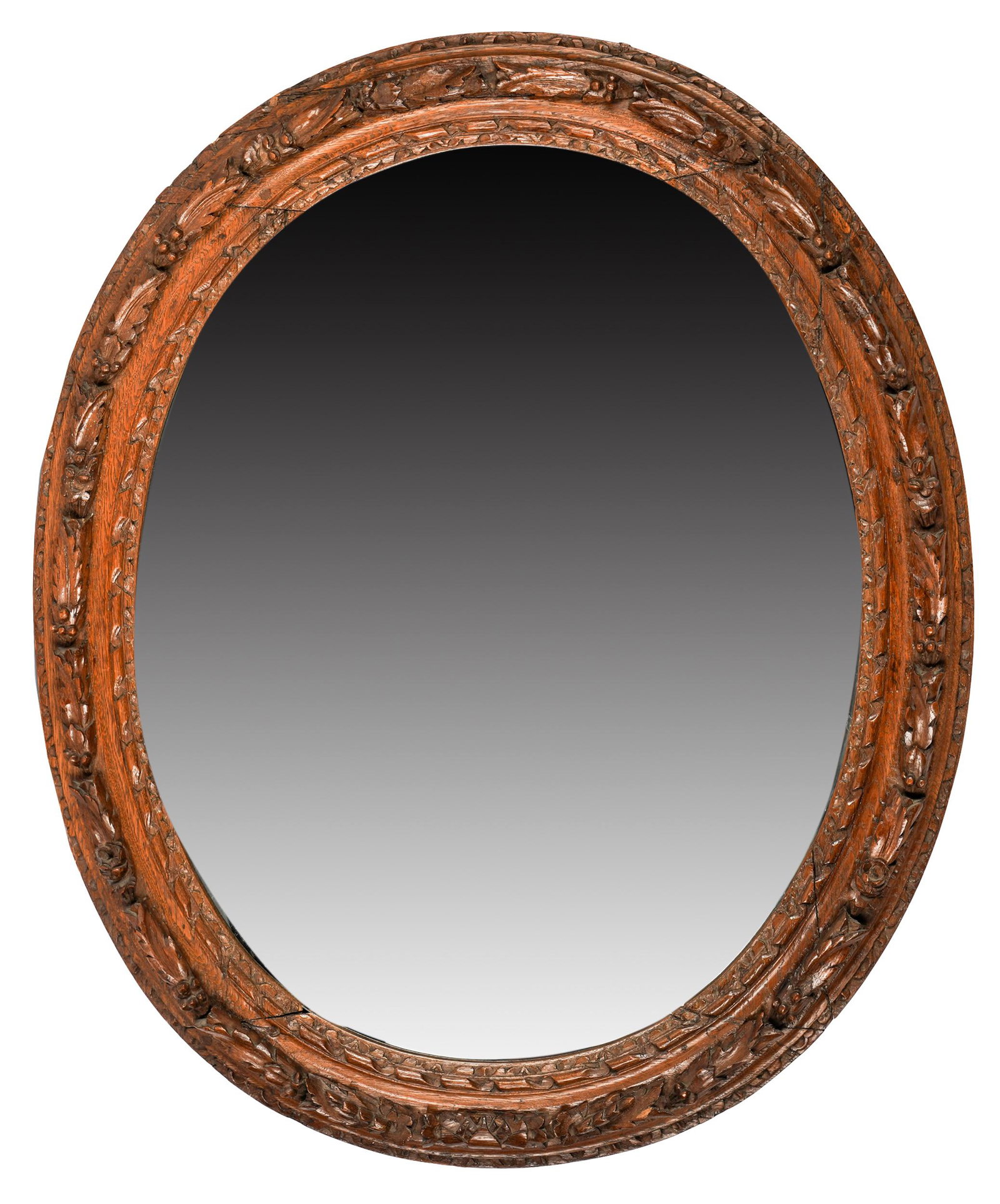 CARVED OAK OVAL WALL MIRROR (1 of 8)
