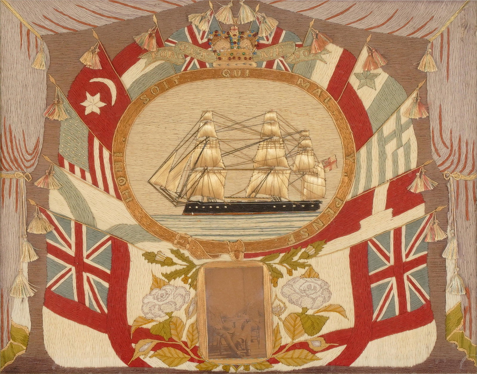 ENGLISH SAILOR'S WOOLWORK PICTURE OR "WOOLIE" (1 of 7)