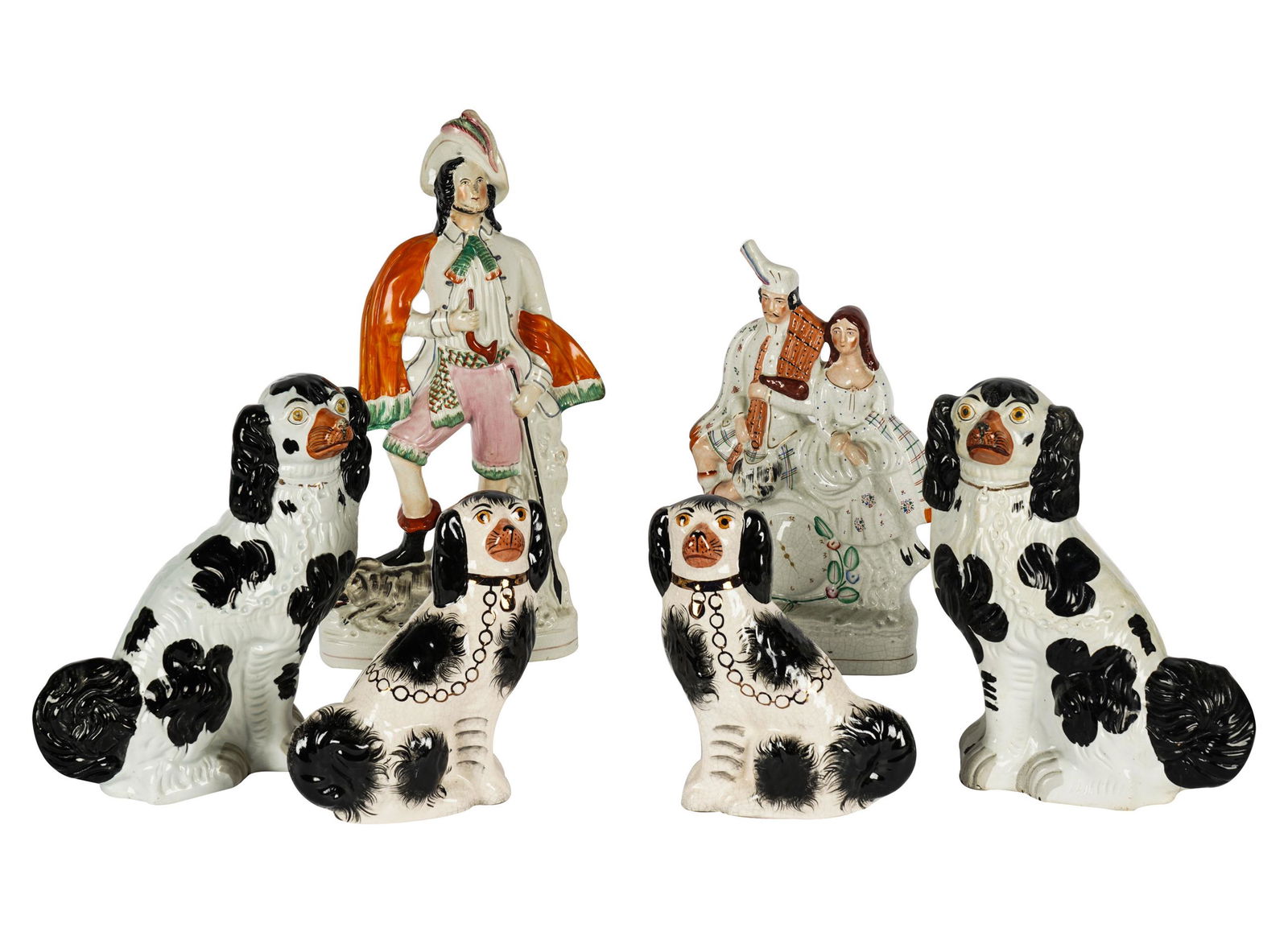 SIX STAFFORDSHIRE POTTERY FIGURES (1 of 16)
