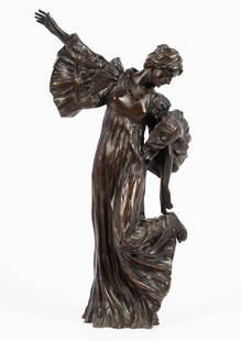 AGATHON LEONARD (1841 - 1923): FIGURE: bronze; signed in casting; Provenance: The Estate of David Karpeles, the Karpeles Manuscript Museum, Montecito, CA; 9 inches wide; 4 3/4 inches deep; 16 inches high