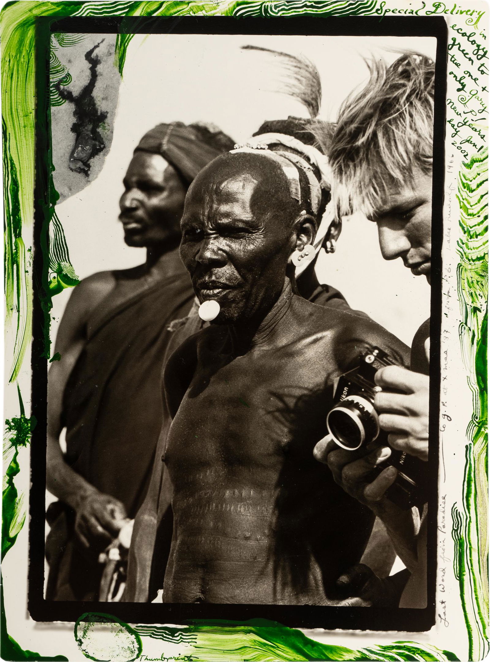 PETER HILL BEARD (1938 - 2020): LAST WORD FROM PARADISE: photograph with painted border, unframed; titled in margin; inscribed by the artist "To Gary Pudney"; 14 x 10 1/4 inches