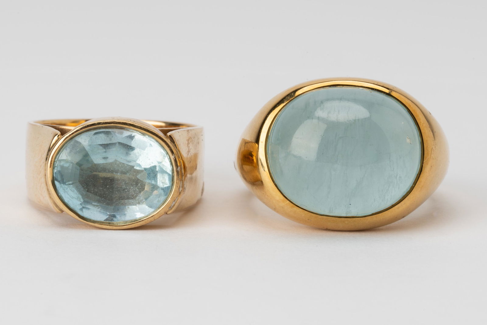 TWO YELLOW GOLD & BLUE-STONE RINGS (1 of 7)