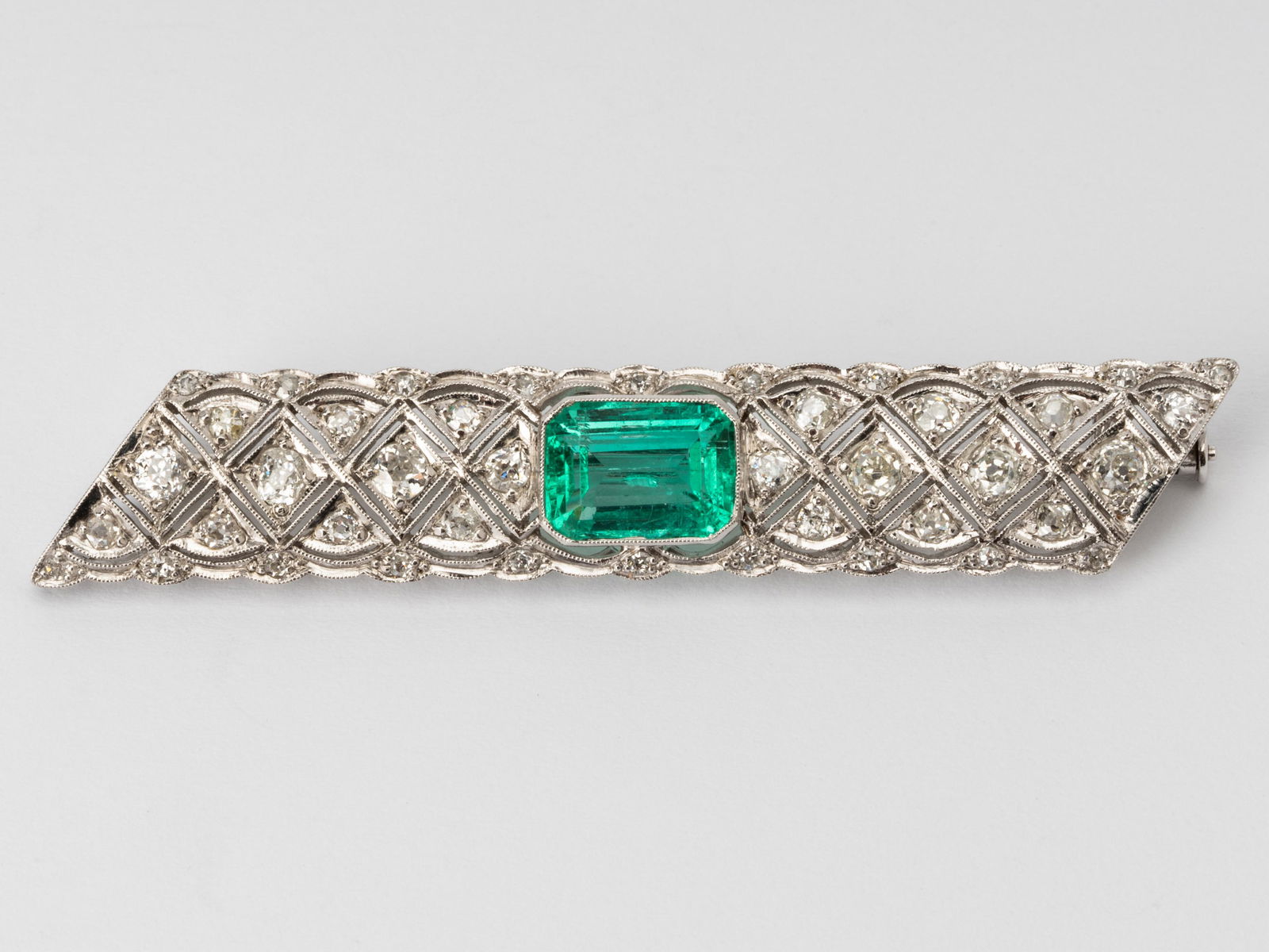 14 KARAT WHITE GOLD, EMERALD, & DIAMOND BROOCH (1 of 8)