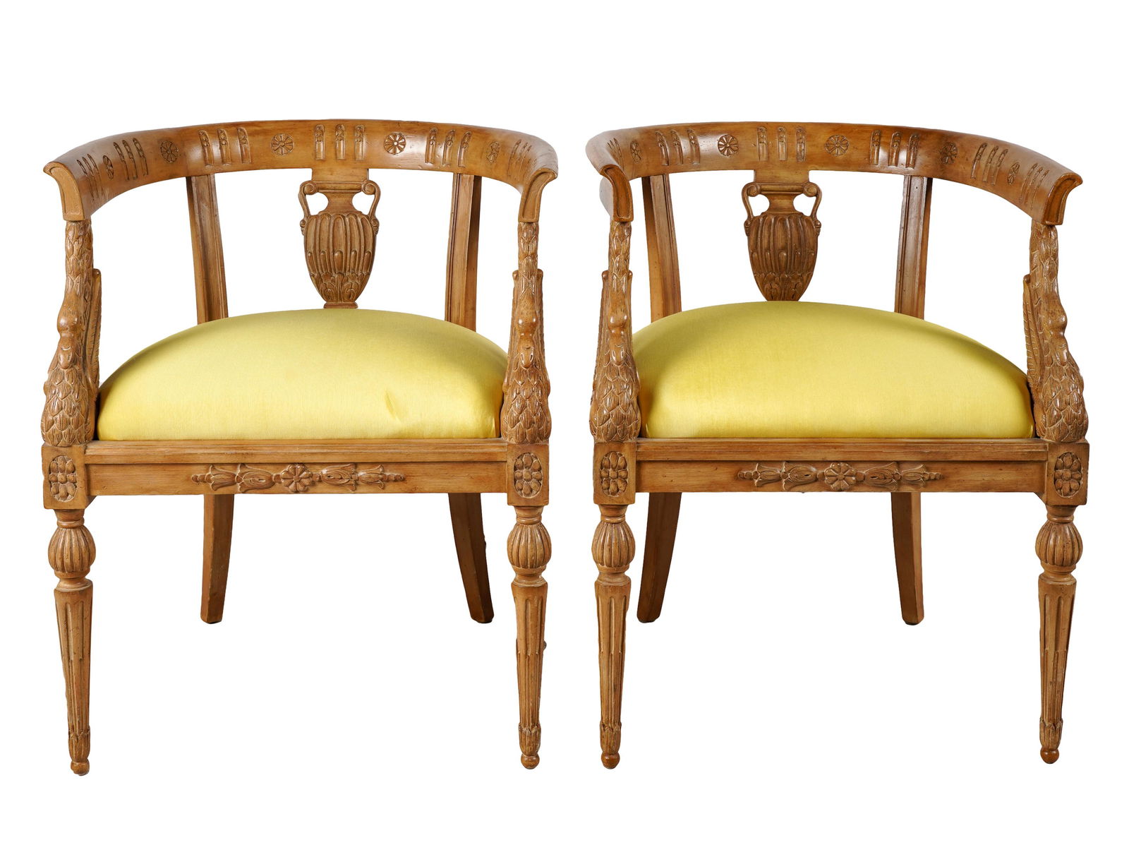 PAIR NEOCLASSICAL-STYLE SWAN MOTIF BARREL-BACK CHAIRS (1 of 11)