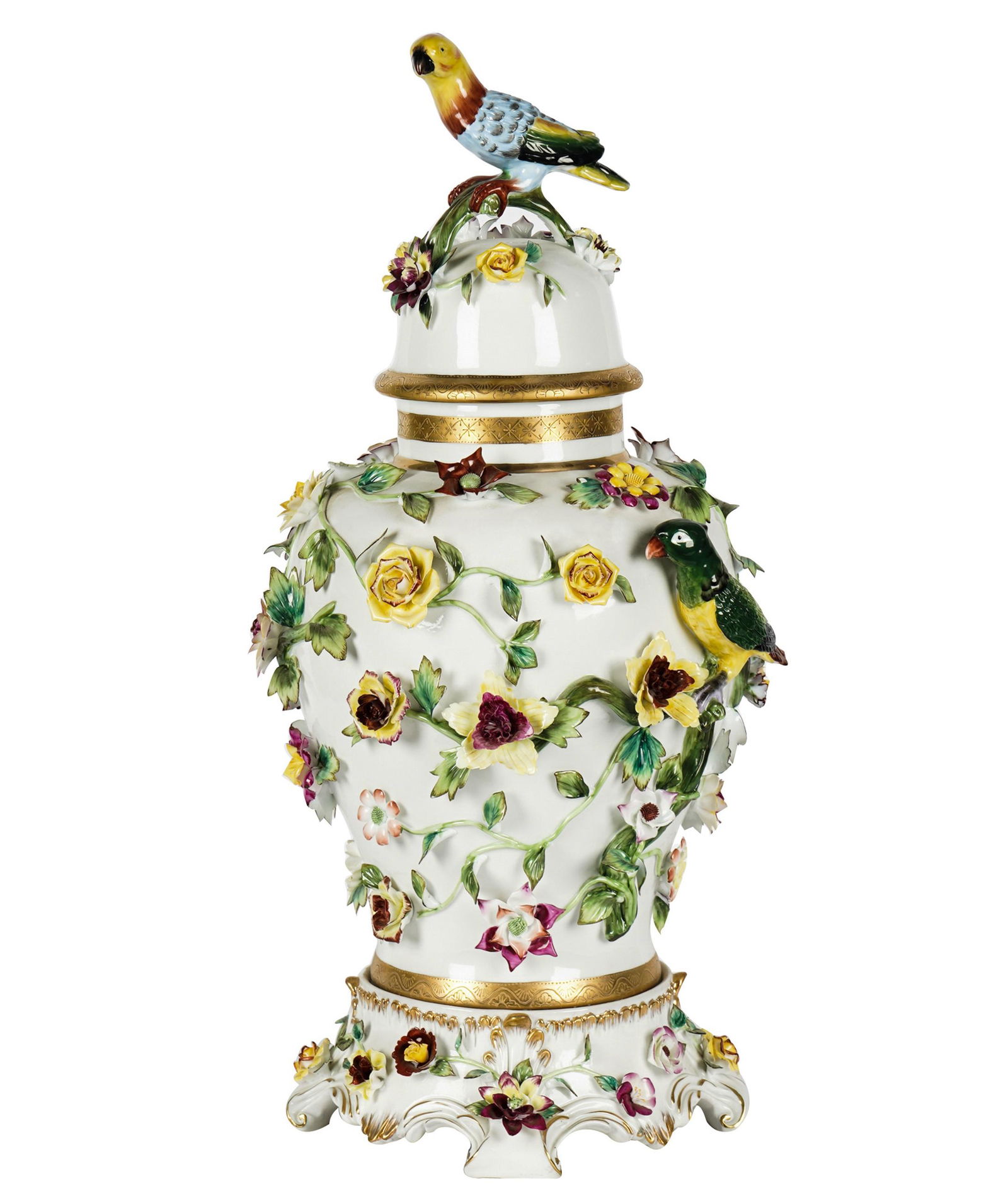 DRESDEN PORCELAIN BIRD & FLOWER COVERED VASE (1 of 15)