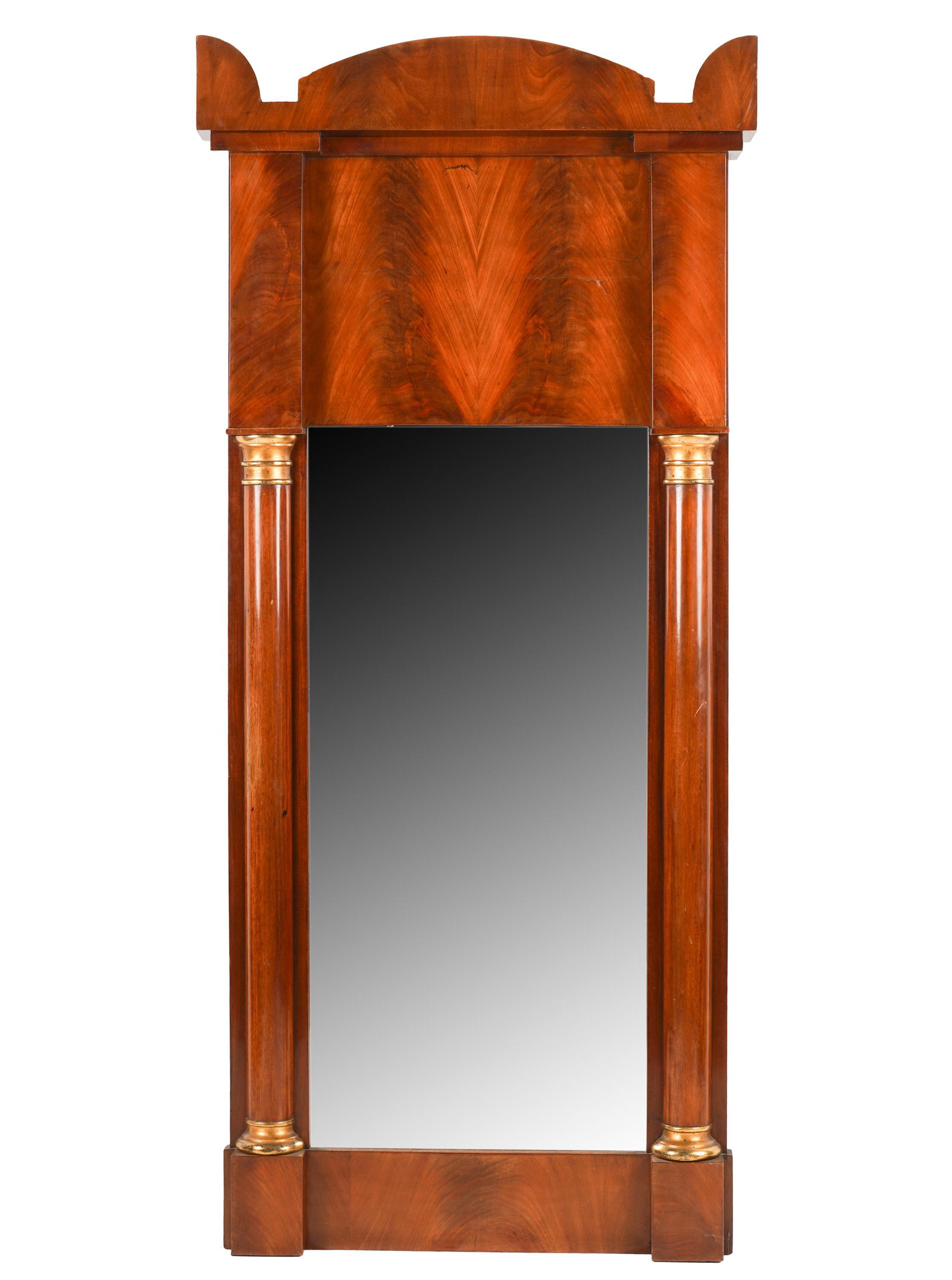 BIEDERMIER WALL MIRROR: the flat mirror plate flanked by pilasters with gilt capitals; Provenance: with copy of receipt from Moyer Palmar Associates, Los Angeles, dated 1987; Provenance: The Estate of Herbert Mayer Berk; 55 