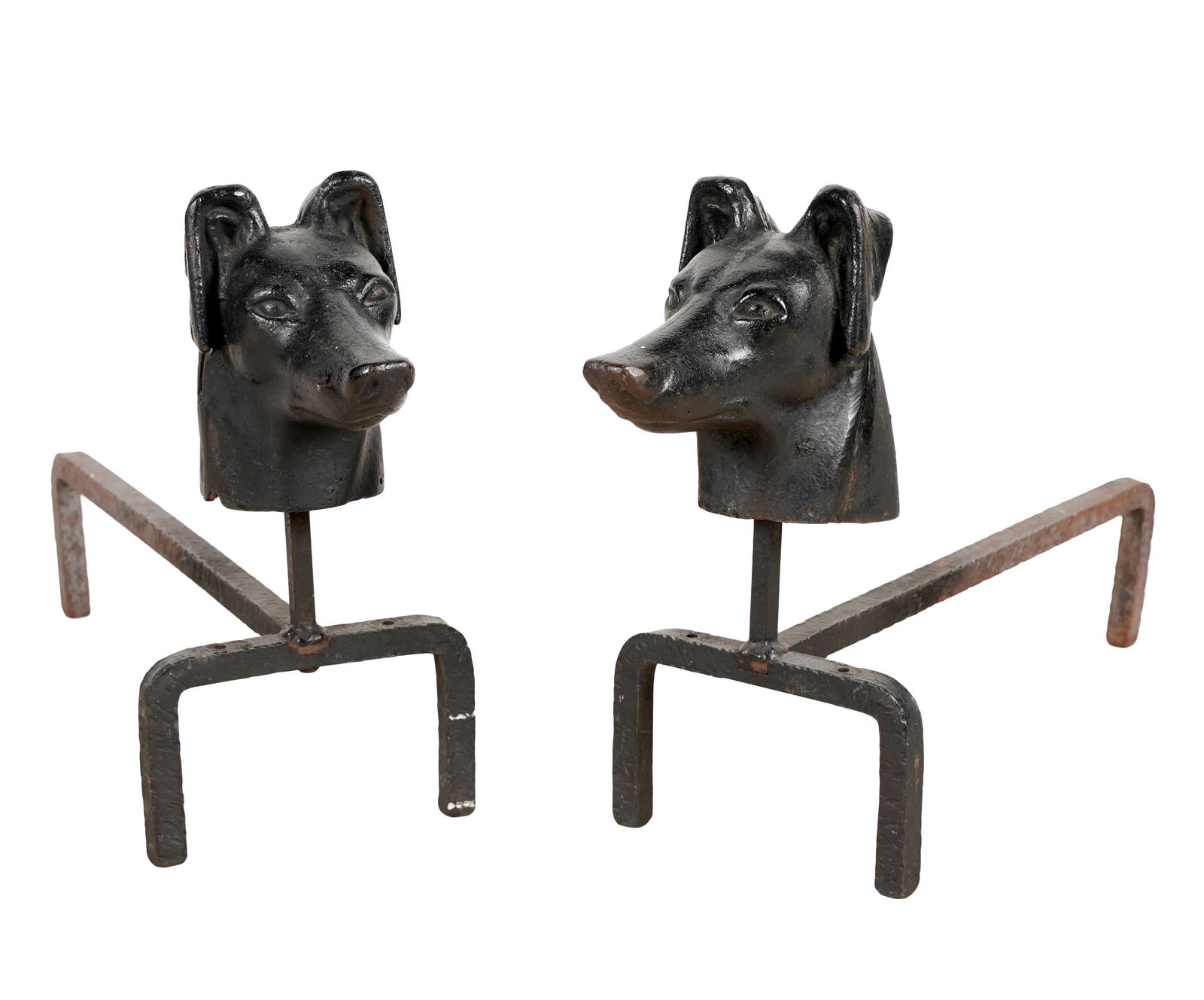 PAIR OF IRON DOG'S HEAD ANDIRONS (1 of 9)