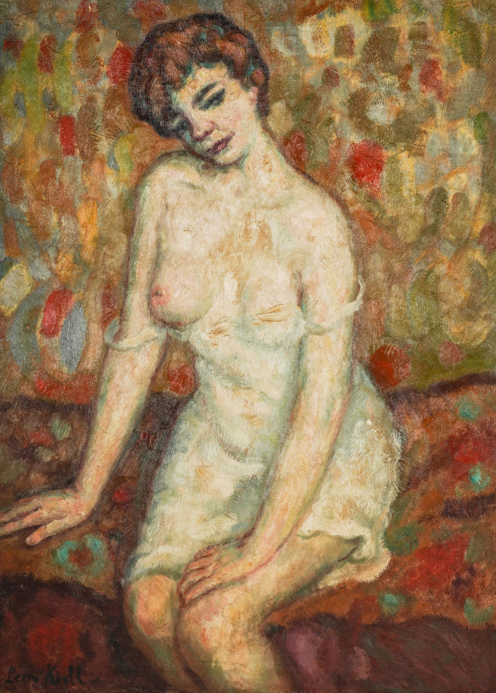 NUDE PAINTING: oil on canvas; spuriously signed "Leon Kroll" lower left, signed and inscribed verso "Leon Kroll / Chicago Art Institute / to Katherine" 38 1/2 x 27 1/2 inches sight; 40 1/4 x 29 1/4 inches frame
