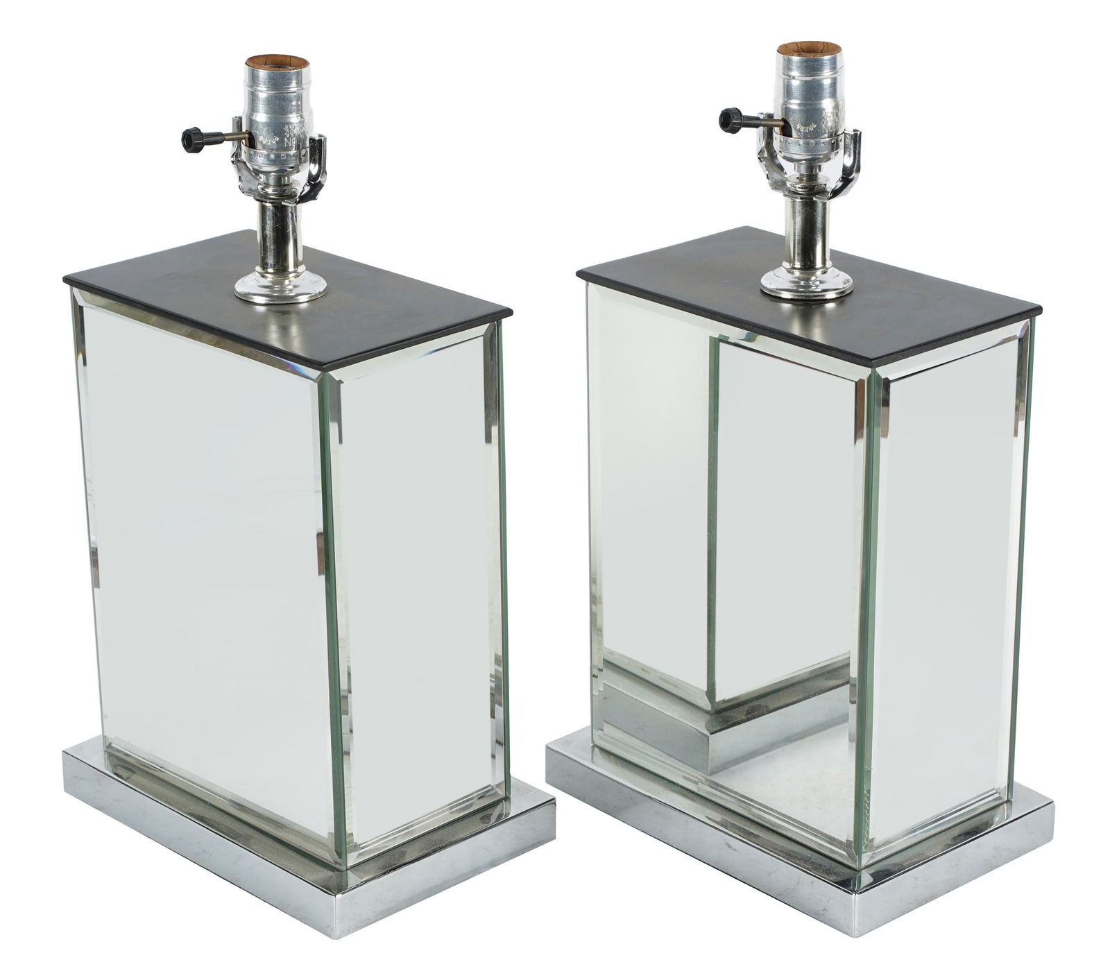 PAIR OF MIRROR GLASS & CHROME TABLE LAMPS (1 of 6)