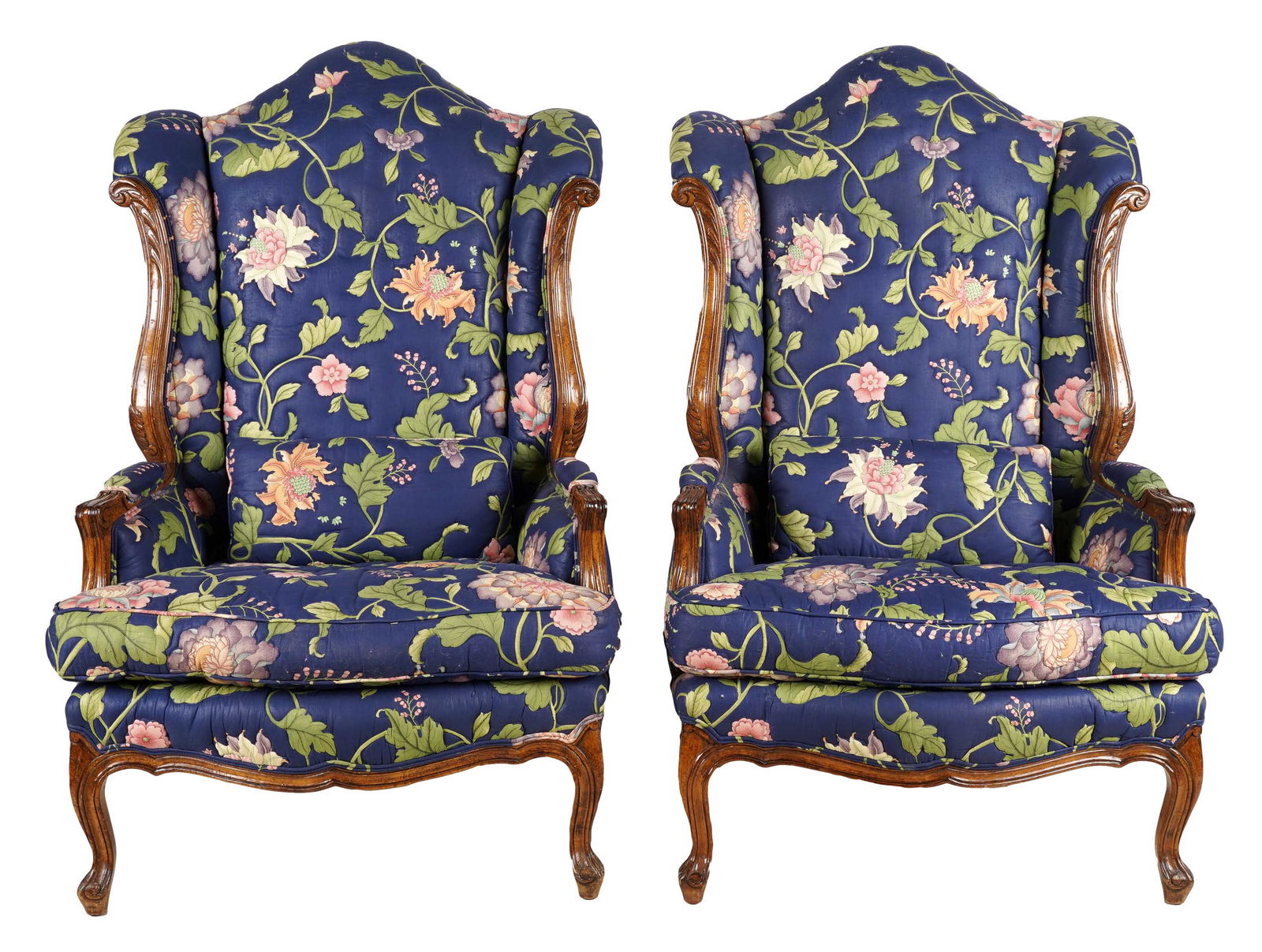 PAIR OF FRENCH PROVINCIAL-STYLE WALNUT WINGCHAIRS (1 of 10)