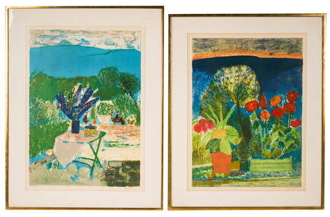 GUY BARDONE (1927 - 2015): TWO STILL LIFES: each lithograph; each signed in pencil lower right; one numbered 32/90, the other editioned E.A. (artist's proof); The Estate of Herbert Mayer Berk; larger: 35 1/4 X 27 1/4 inches frame; smaller: 33 3