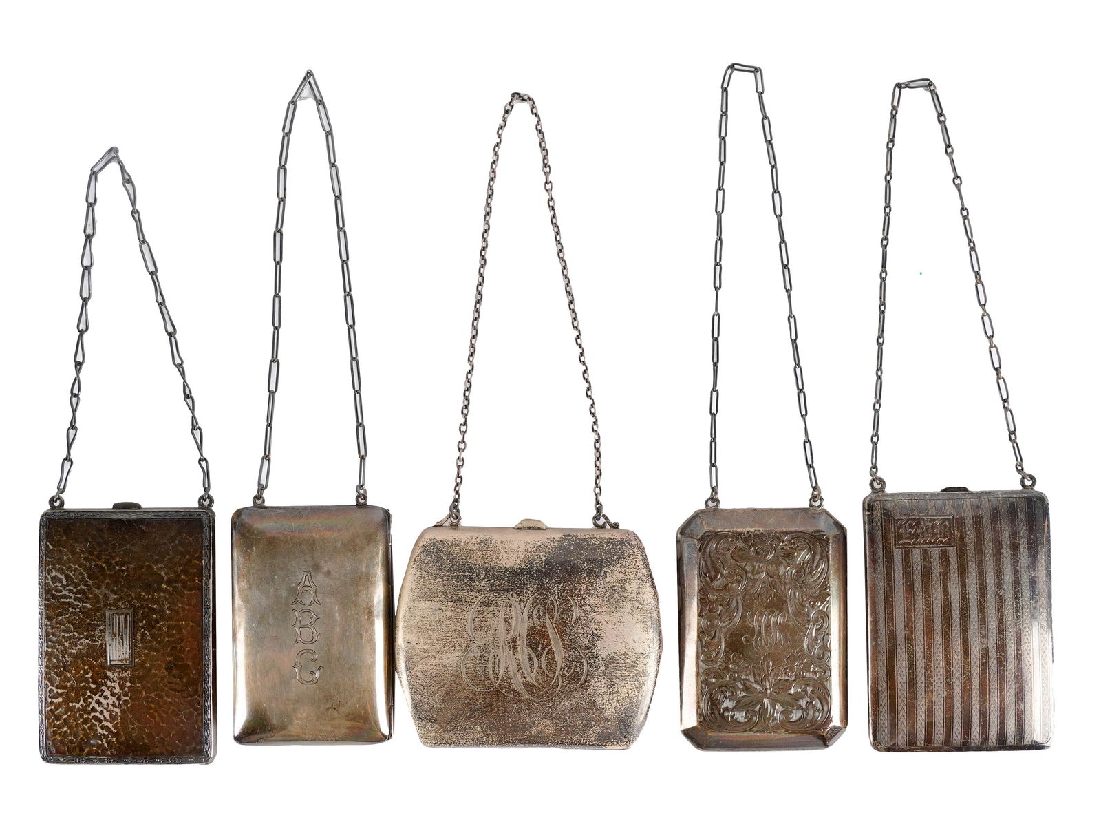 GROUP OF FIVE SILVER COMPACTS (1 of 8)