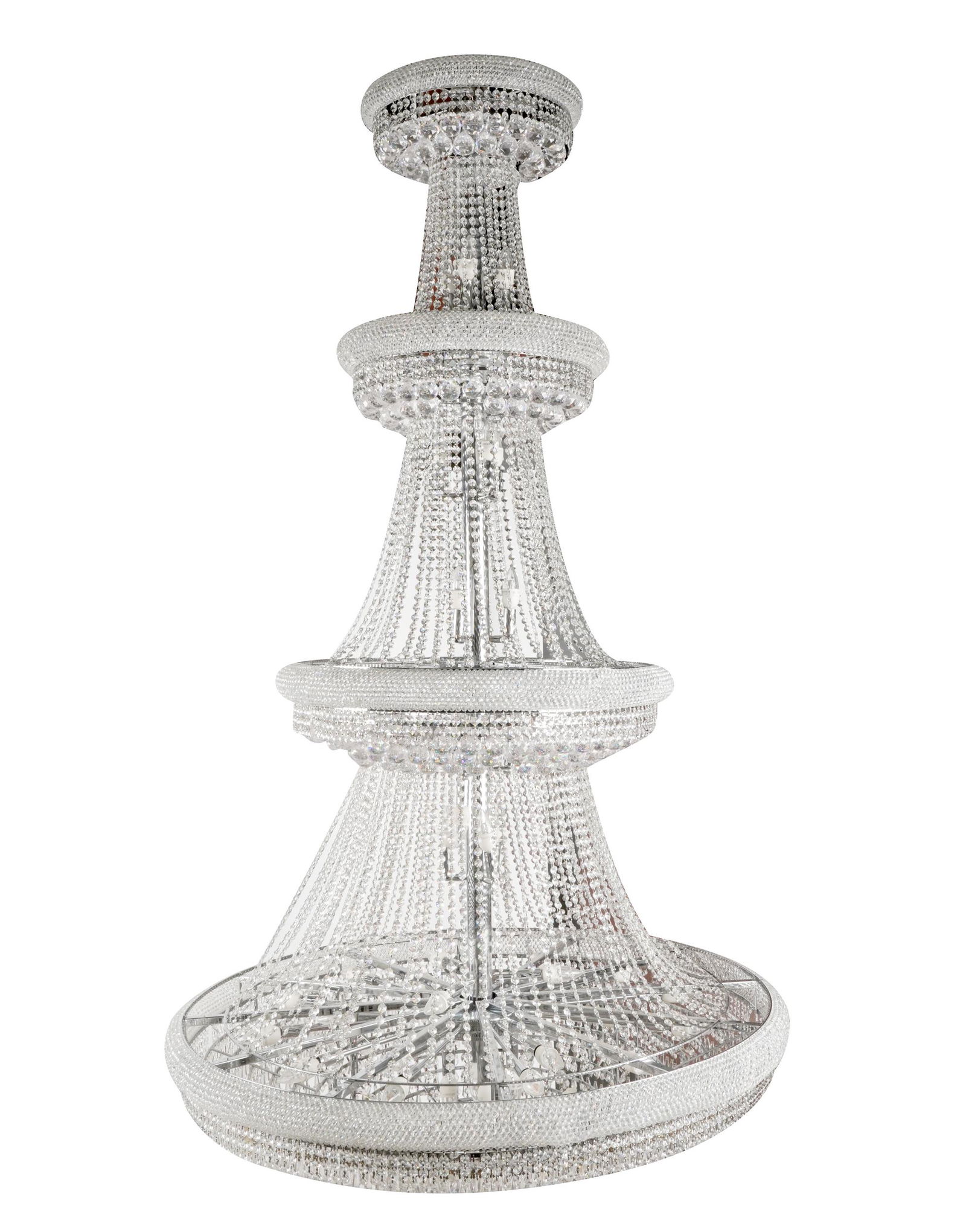 LARGE CHROMED METAL & BEADED GLASS CHANDELIER (1 of 10)