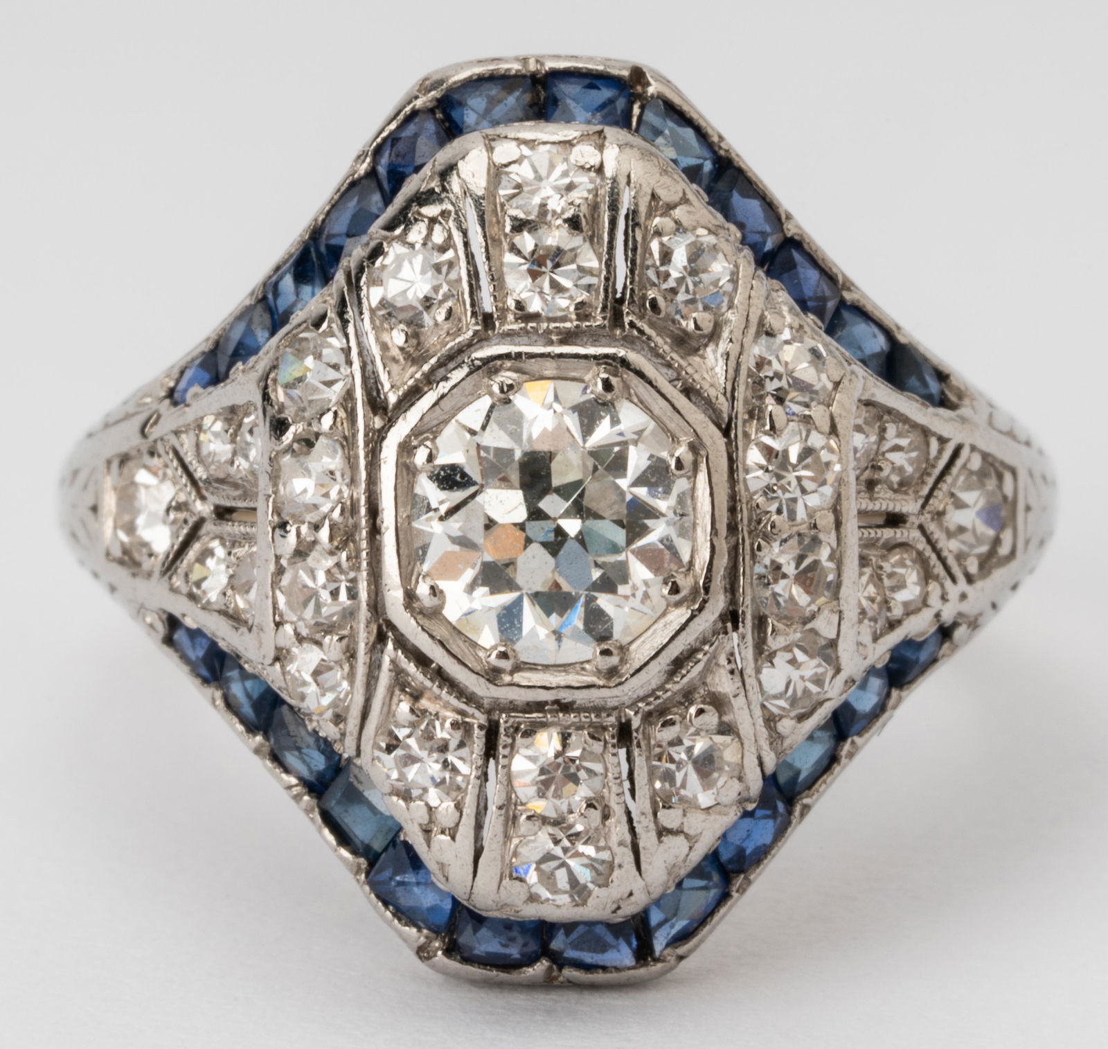 ART DECO 14 KARAT WHITE GOLD, DIAMOND, & SAPPHIRE RING (1 of 5)