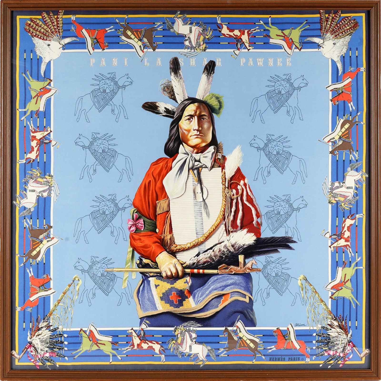 HERMES FRAMED PANI LA SHAR PAWNEE SILK SCARF (1 of 7)